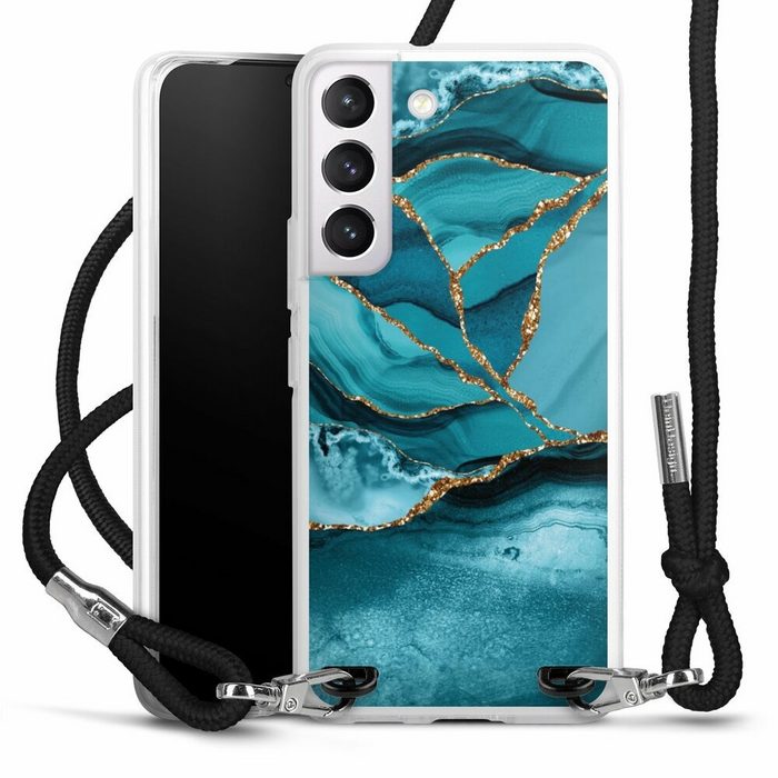 DeinDesign Handyhülle Edelstein Glitzer Look Marmor Eisblaue Marmor Landschaft Samsung Galaxy S22 Handykette Hülle mit Band Case zum Umhängen