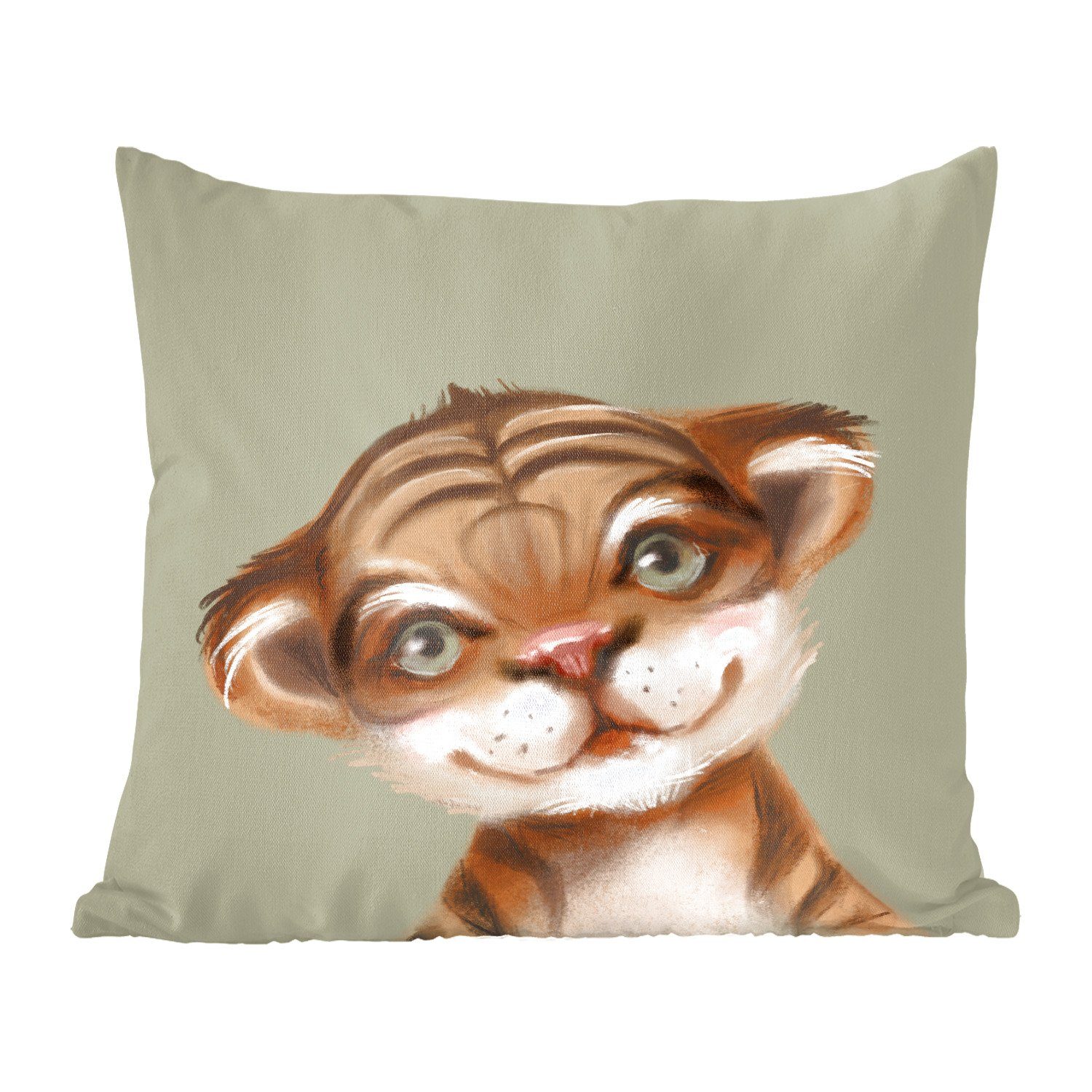 MuchoWow Dekokissen Tiger - Grün - Dschungel, Zierkissen mit Füllung für Wohzimmer, Schlafzimmer, Deko, Sofakissen