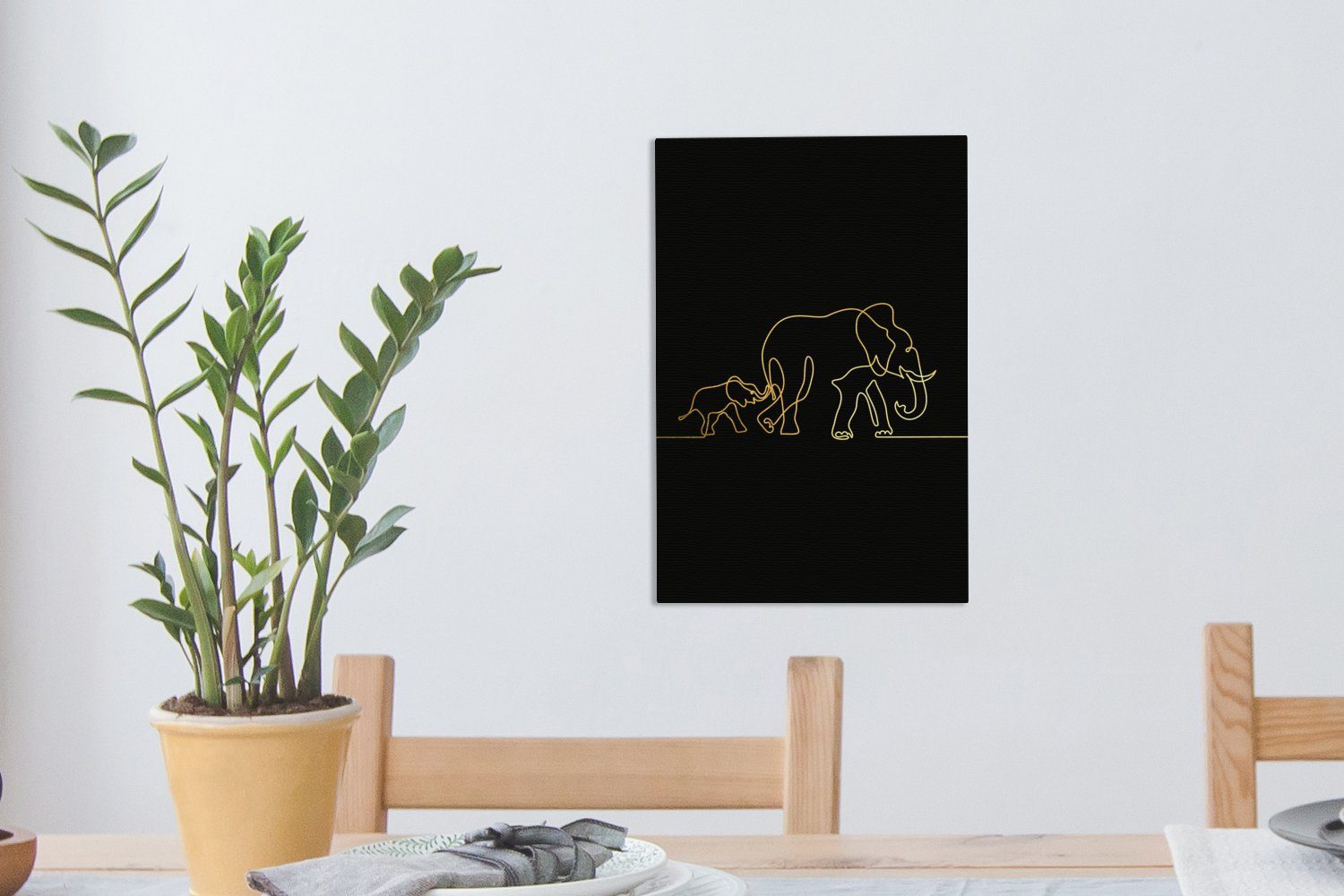 OneMillionCanvasses® Leinwandbild Elefant St), (1 - inkl. fertig Gold Zackenaufhänger, Einfach Leinwandbild - 20x30 Gemälde, bespannt cm - Schwarz