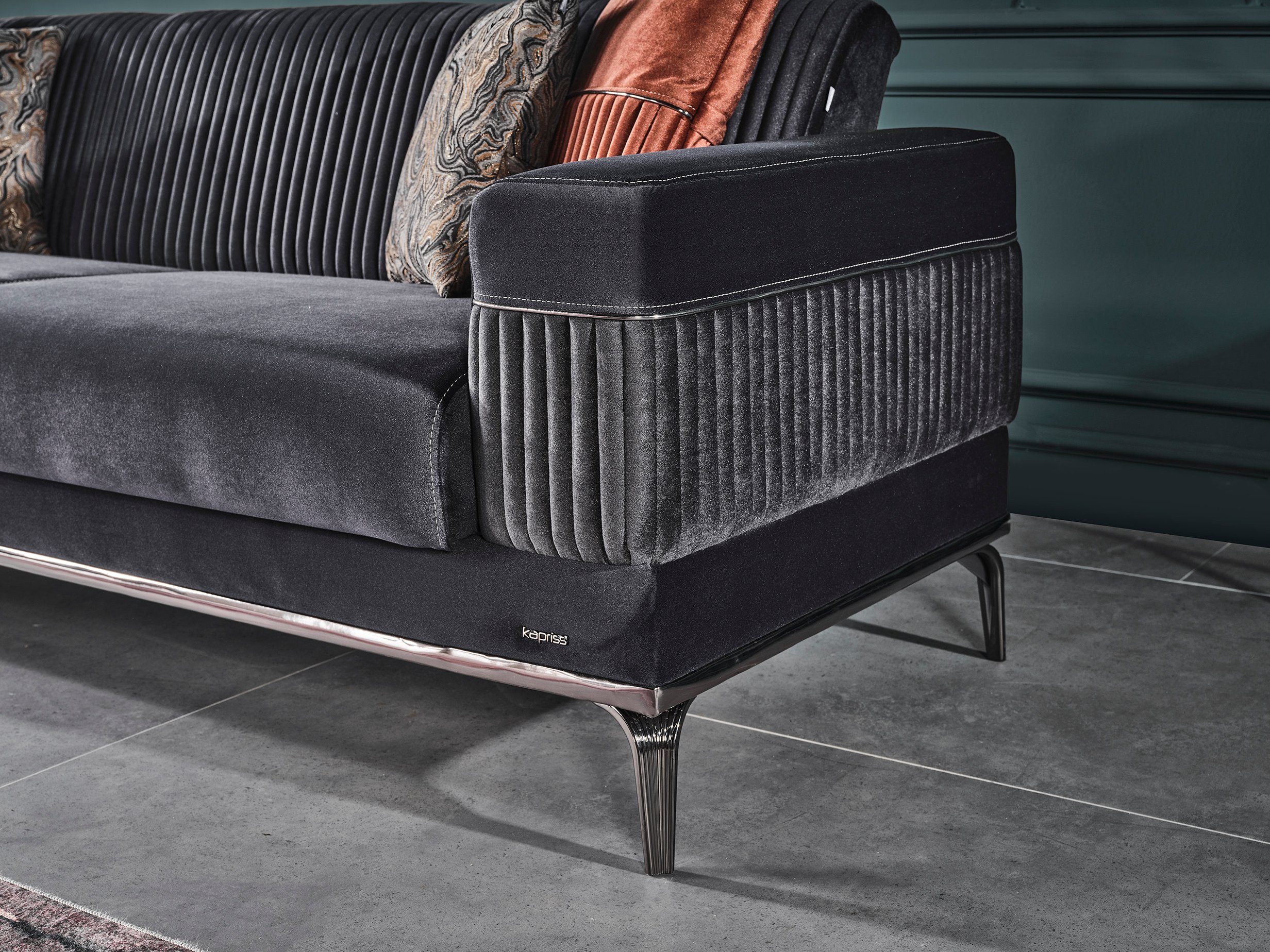 Quality,strapazierfähiger Sofa Möbel Antrazith Teil, 1 Samtstoff Cusco, Villa Handmade Mikrofaser