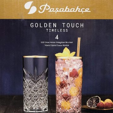Pasabahce Cocktailglas TIMELESS 4er Set Wassergläser Lang 365 ml Gläser-Set Saft GOLD