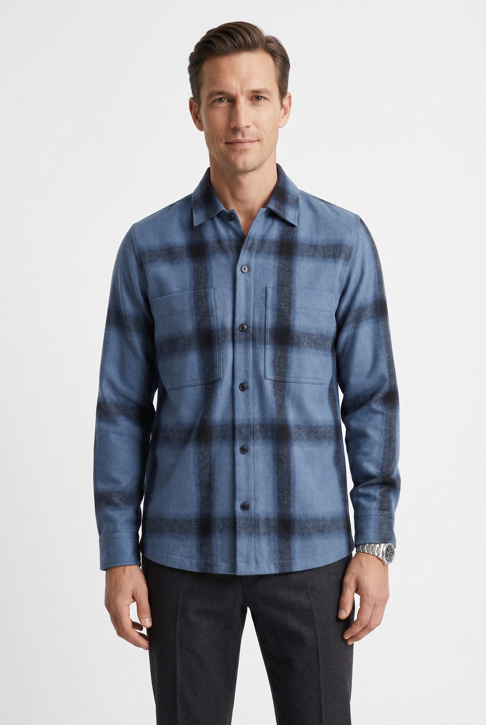 BOSS ORANGE Langarmhemd Locky melierte Wollmischung, Karo-Design, oversize fit