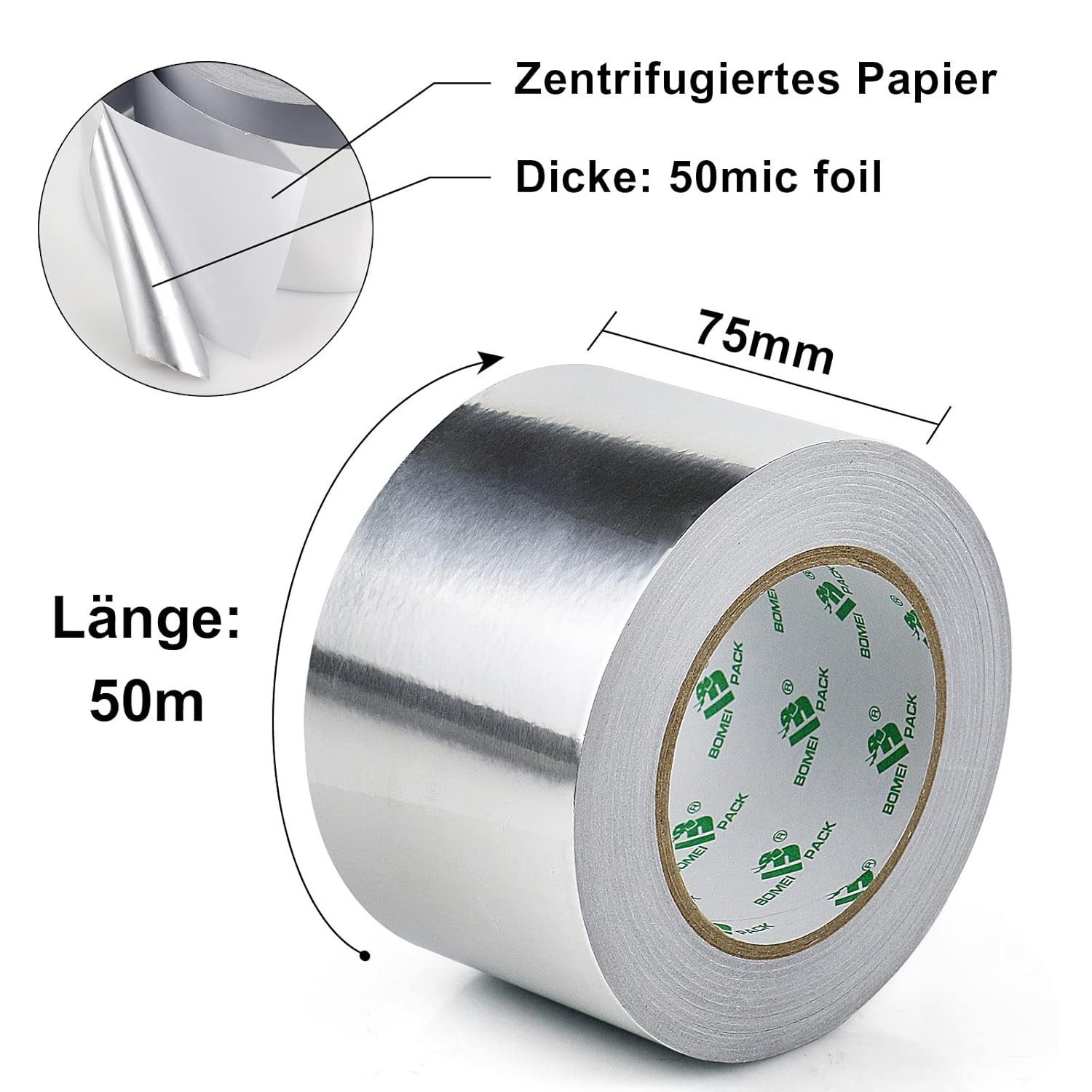 FELIXLEO Klebeband Aluminium Klebeband 75mmx50m Hitzebeständig Selbstklebend Dichtband (1-St)