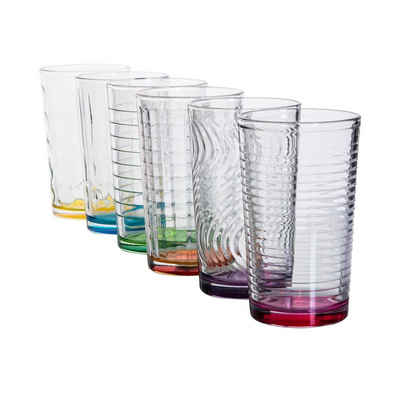 astor24 Gläser-Set 6 x bunte Trinkkgläser Kindergläser Wassergläser, Glas, hochwertig bunte Gläser in PREMIUM Qualität - Spülmaschinenfest