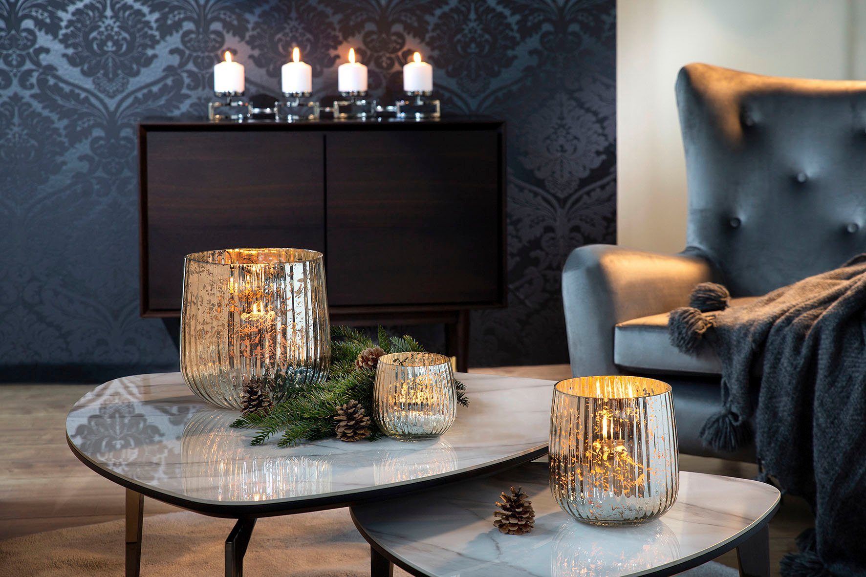 Fink Windlicht DARCY (1 St), Kerzenhalter aus Glas, mit Rillen, Höhe ca. 18 günstig online kaufen