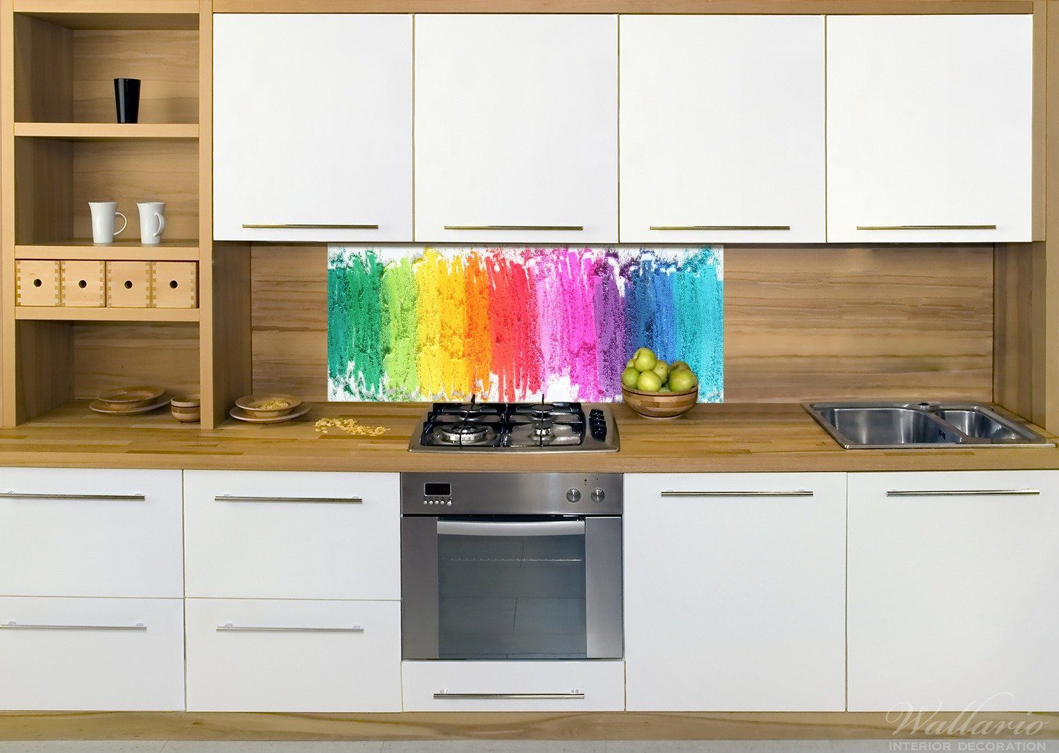 Wallario Küchenrückwand Regenbogenstreifen auf weißem Hintergrund - Bunter Anstrich, (1-tlg)