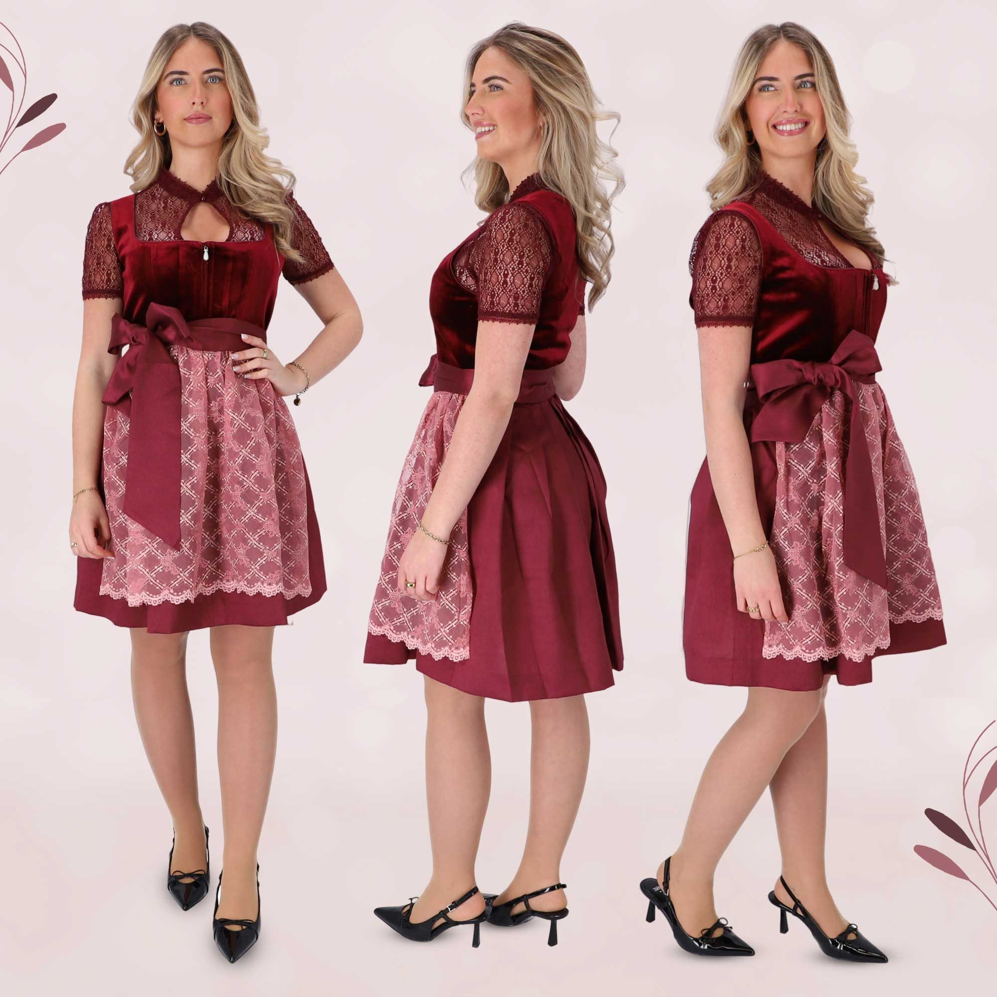 Steigenhöfer Manufaktur Dirndl Damen im Set - Franziska - Vollständiges Oktoberfest Outfit (Komplettes Dirndl Set, Das Set beinhaltet Kleid, Bluse und Schürze) Midi Dirndl - 60cm Rock - Feine Samtoptik und Perlenapplikation
