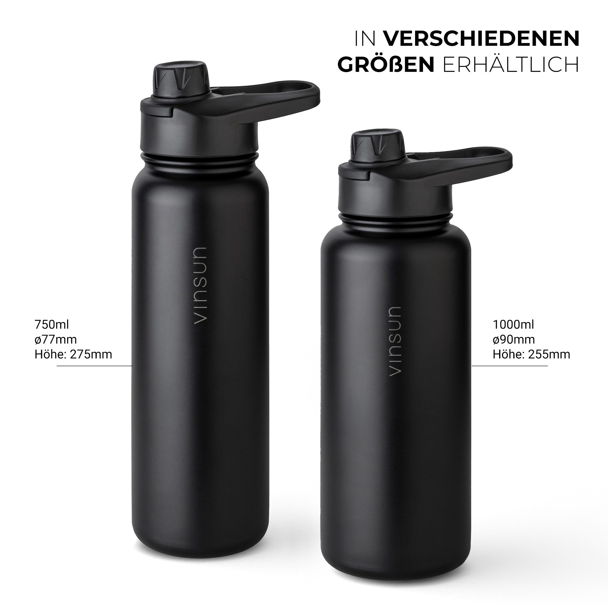 Vinsun Isolierflasche Edelstahl Trinkflasche 750ml Strohhalm - 2 Deckel Thermoflasche, BPA frei, doppelwandig, auslaufsicher, bruchsicher, geruchsneutral
