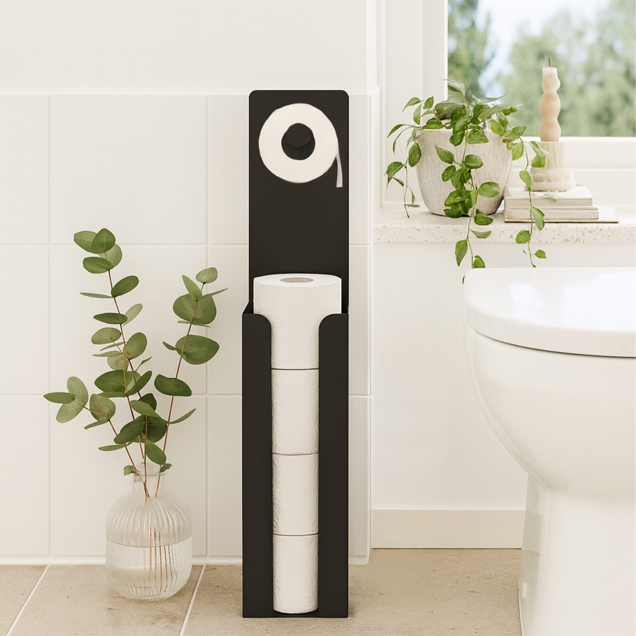 relaxdays WC-Garnitur mit Ersatzrollenhalt, schwarz günstig online kaufen