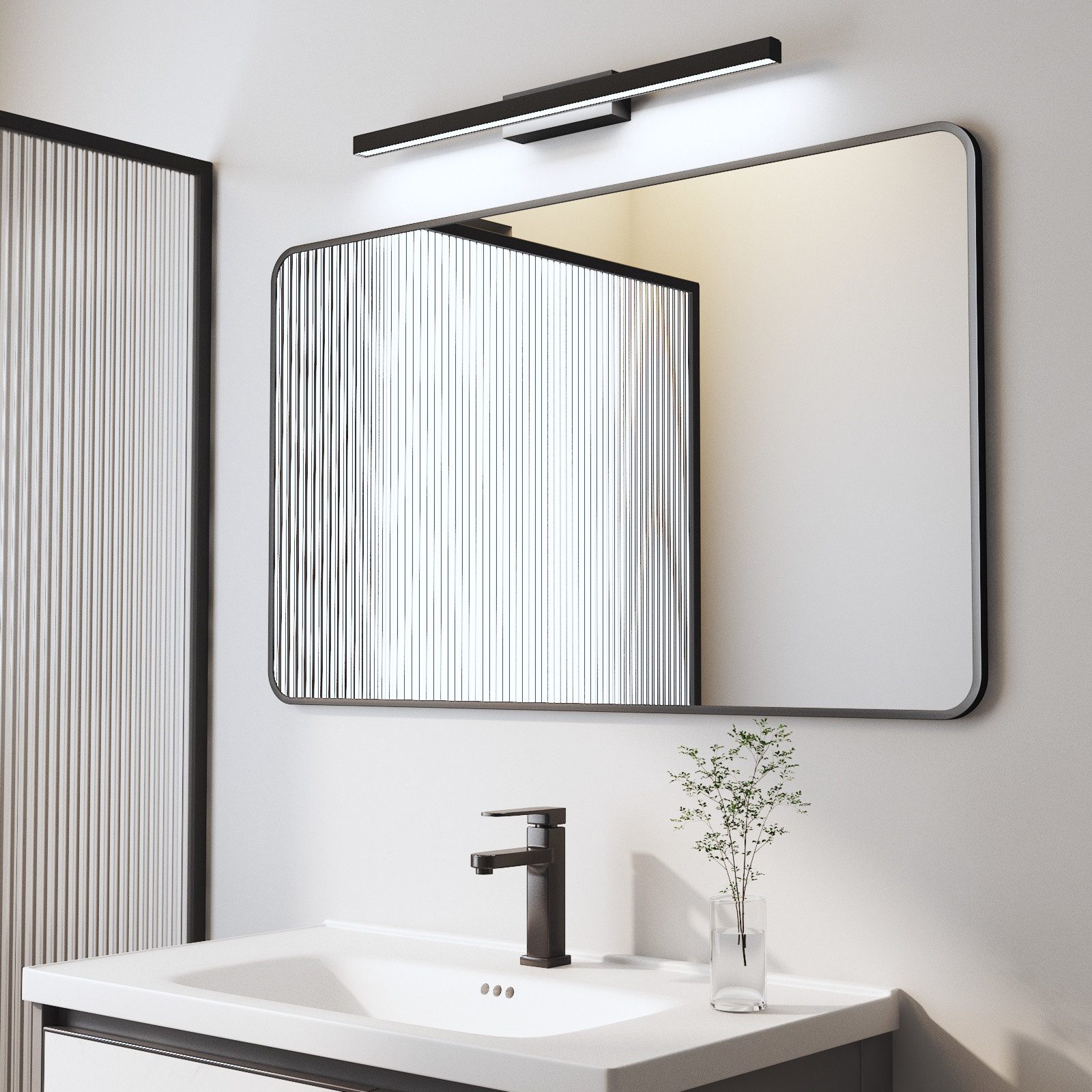 Badspiegel 100x60 mit 60cm LED Spiegelleuchte Spiegel mit Licht Alurahmen