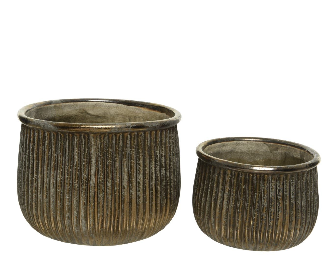 Übertopf Blumentopf Pflanztopf Steingut bronze Linien Ø 17,5 cm