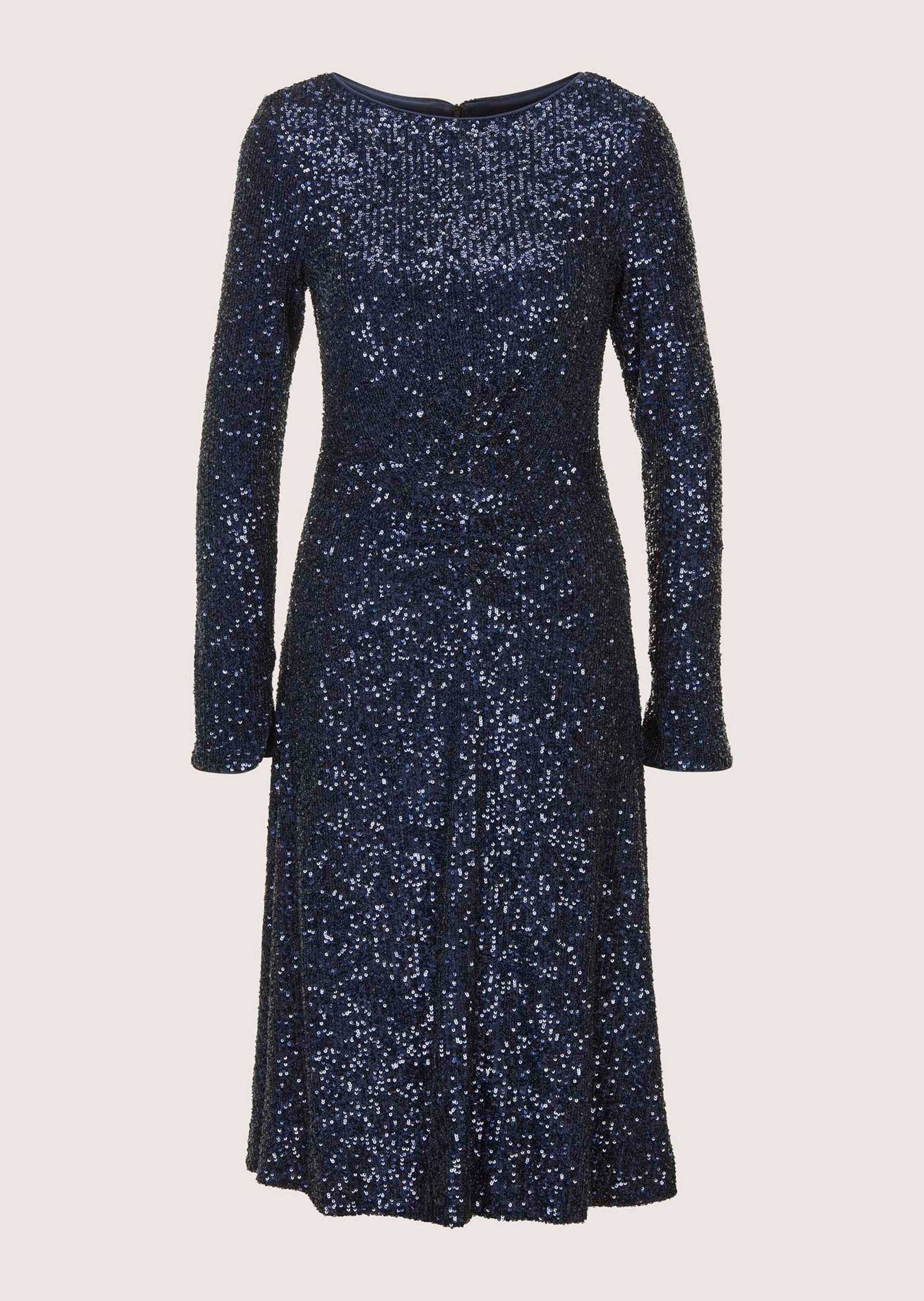 MADELEINE Midikleid Abendkleid mit Glanzeffekt Stilvolles Eventkleid mit U-Boot-Ausschnitt und Langarm