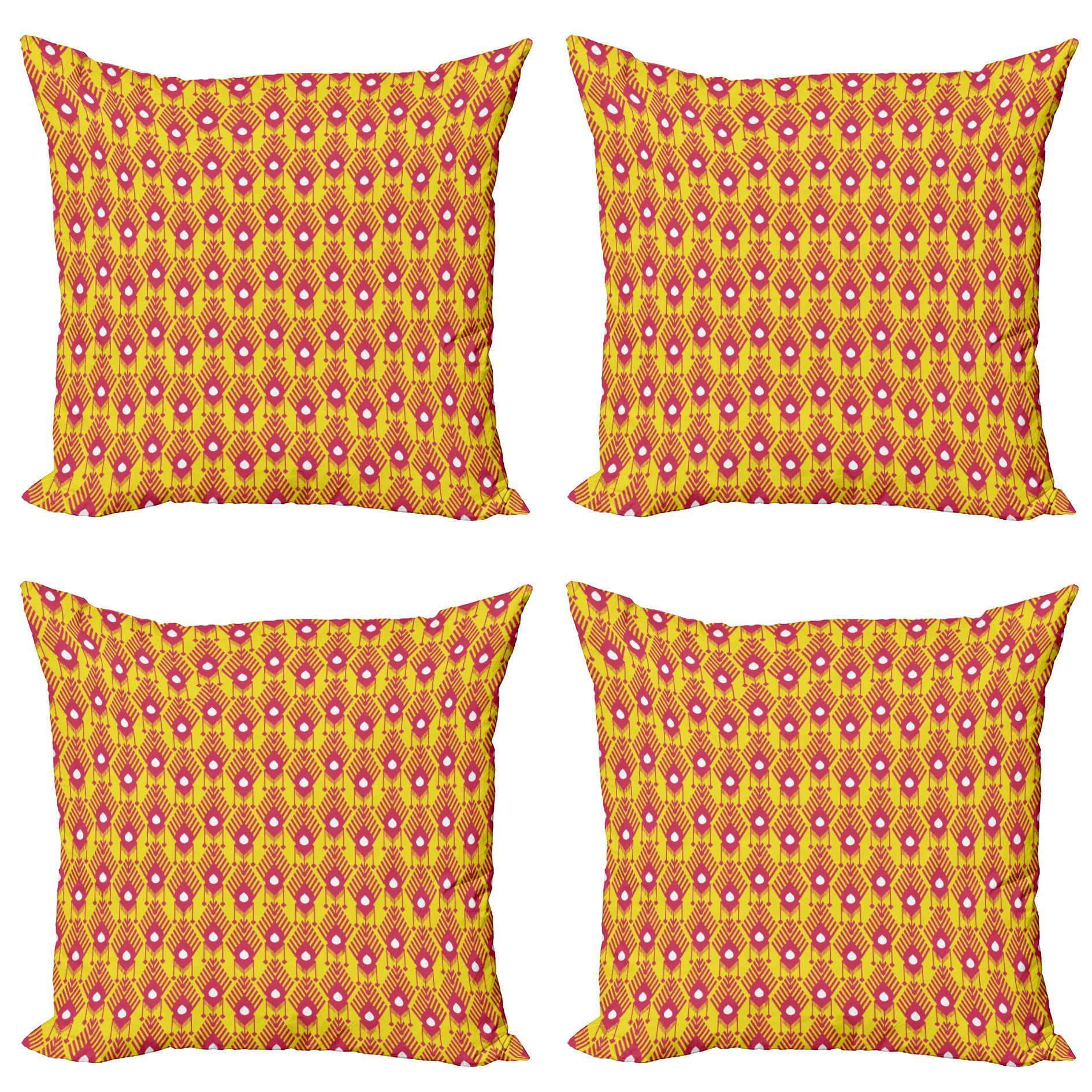 Doppelseitiger Motive (4 Abakuhaus Modern Kissenbezüge Aztec auf Digitaldruck, Ikat Kultur Stück), Gelb Accent