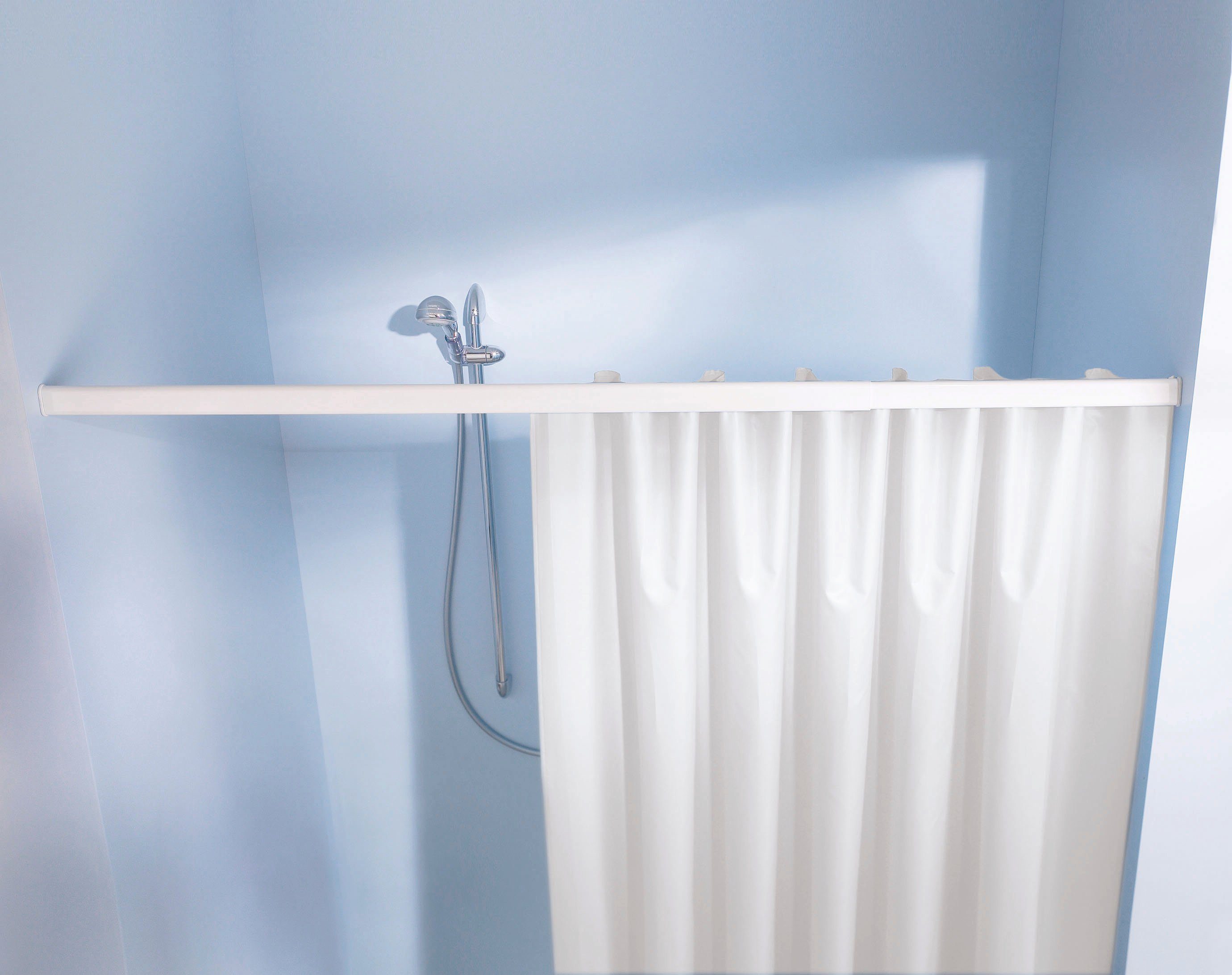 Kleine Wolke Vorhangschiene Federschiene, Ø 24 mm, ausziehbar, kürzbar, ohne Bohren, Aluminium, für Duschvorhänge, Длина 75-125 cm