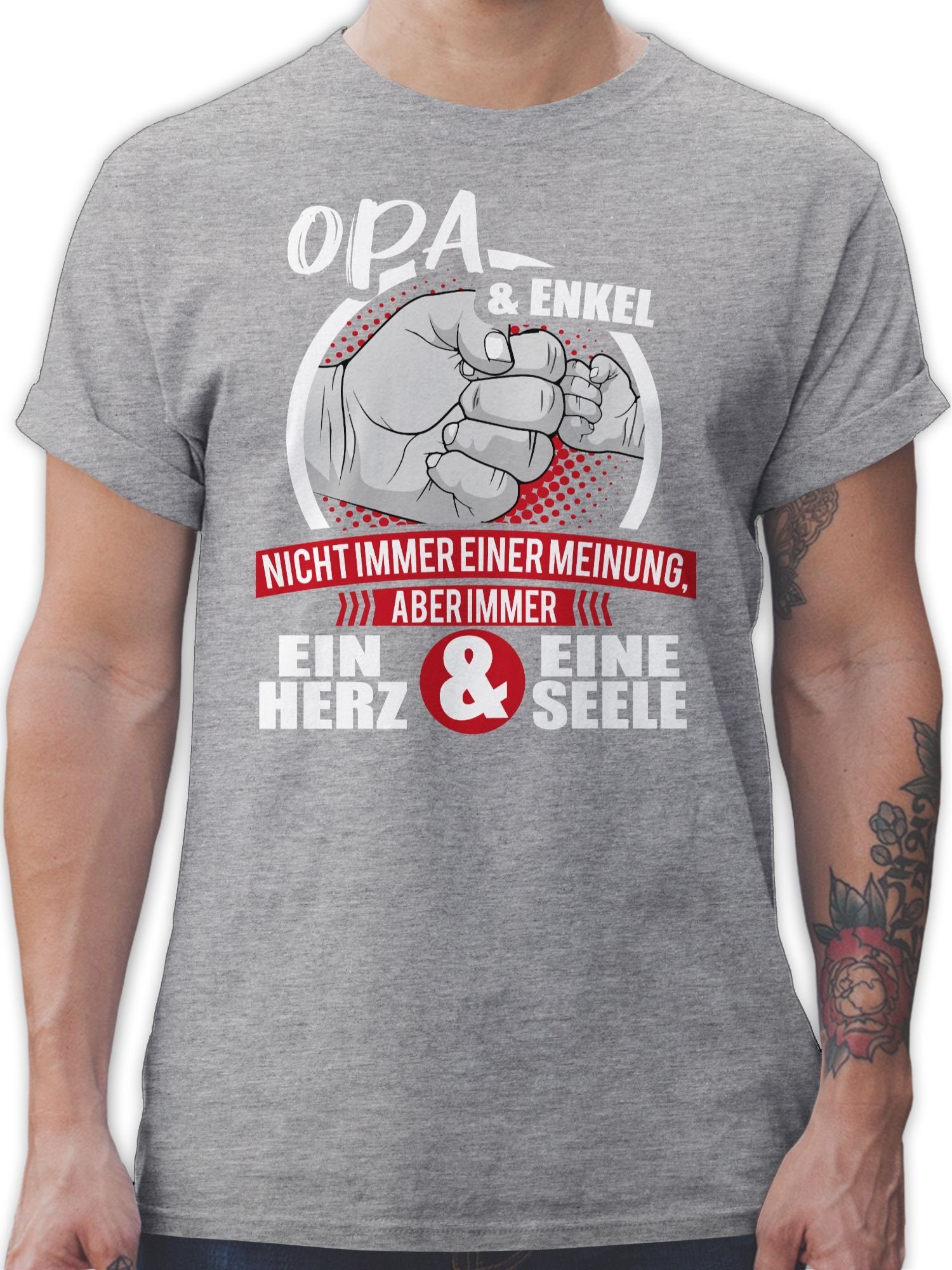Shirtracer T-Shirt Opa & Enkel Immer ein Herz & eine Seele - weiß/rot Opa Geschenke 3 Grau meliert