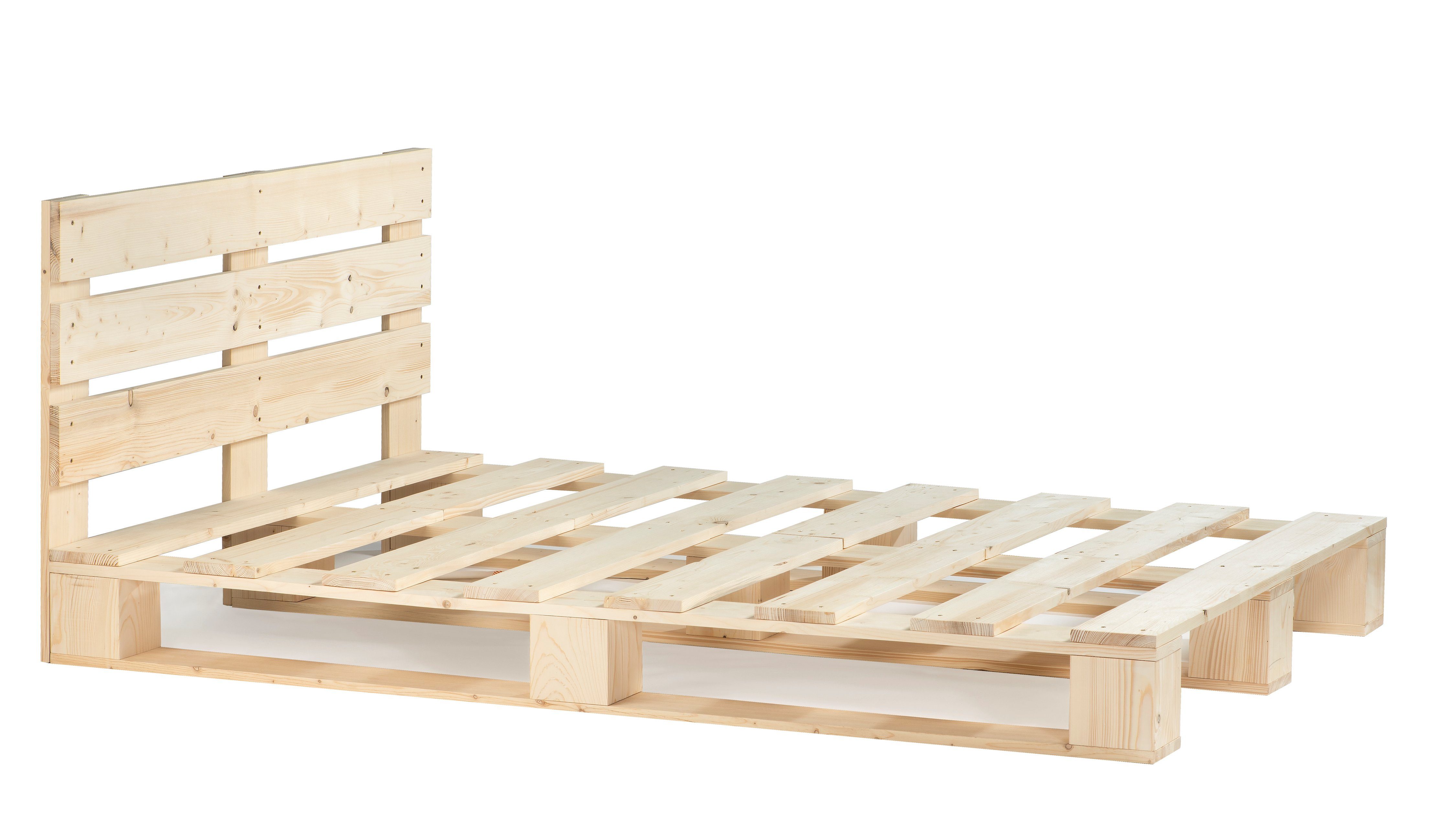 sunnypillow Palettenbett mit Kopfteil Holzbett 80 90 100 120 140 160 180 200 220 240 x 200 cm, 140x200 cm Natur