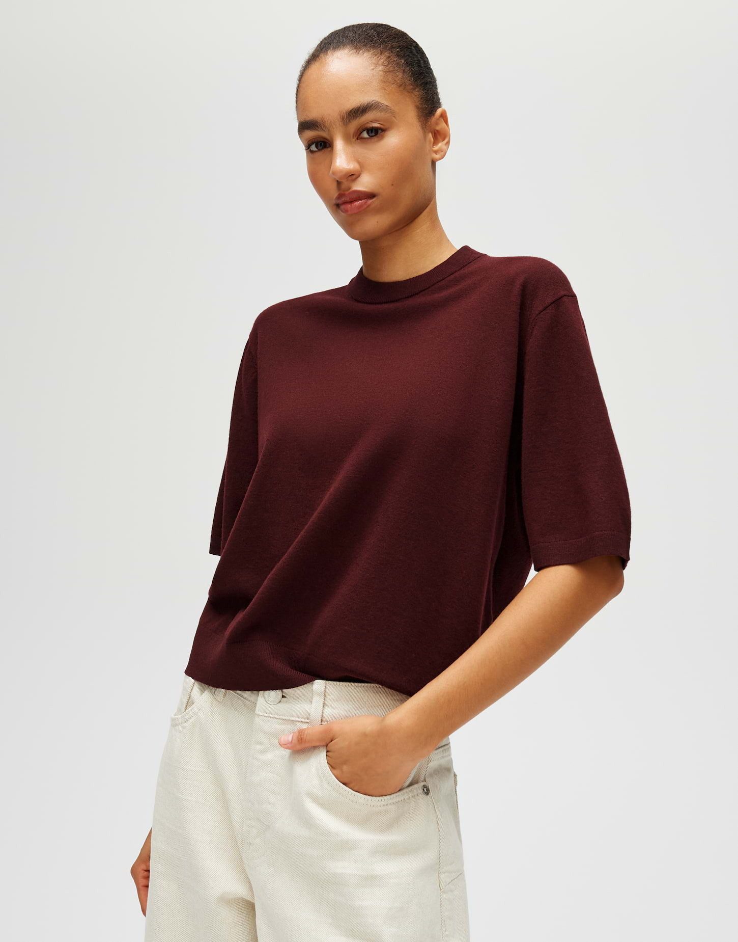 OPUS Strickpullover Pimsi aus feinem Strick Gerader Schnitt mit fließendem Fall und kurzen Ärmeln