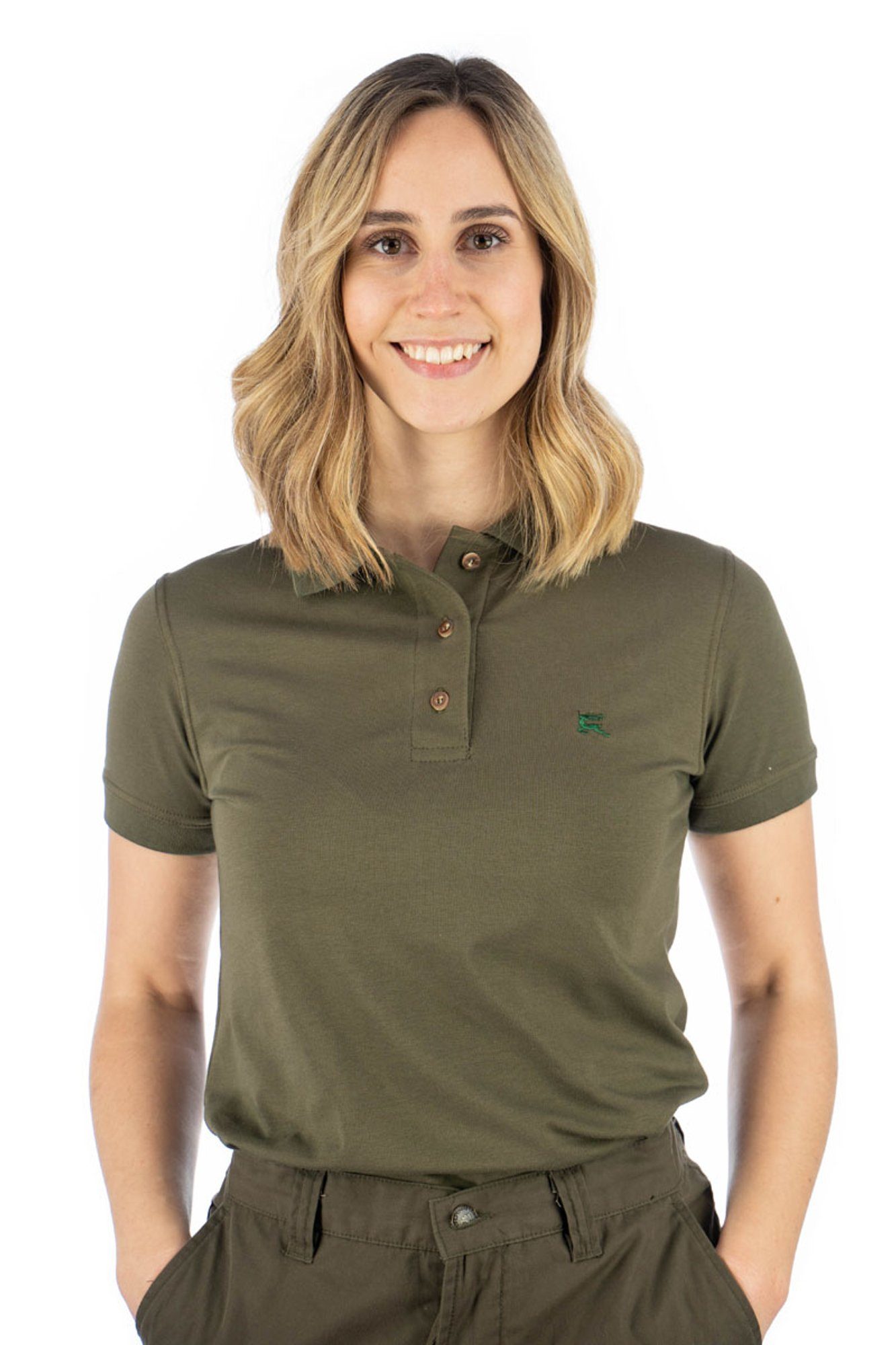 OS-Trachten Poloshirt Laukas Kurzarm Shirt mit Hirsch-Stickerei auf der linken Brust oliv