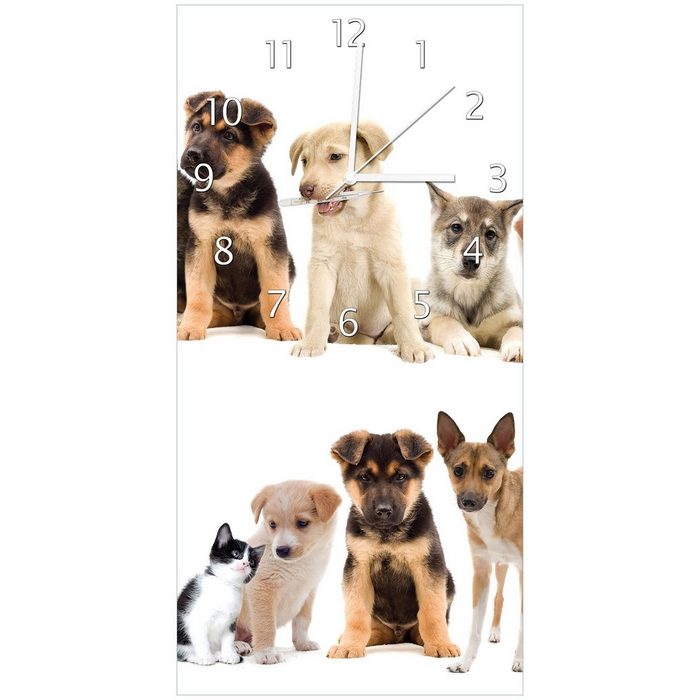 Wallario Wanduhr Uhr aus Acryl - Motiv: Süße Haustiere - Katzen Hunde Hamster Küken (lautloses Uhrwerk)