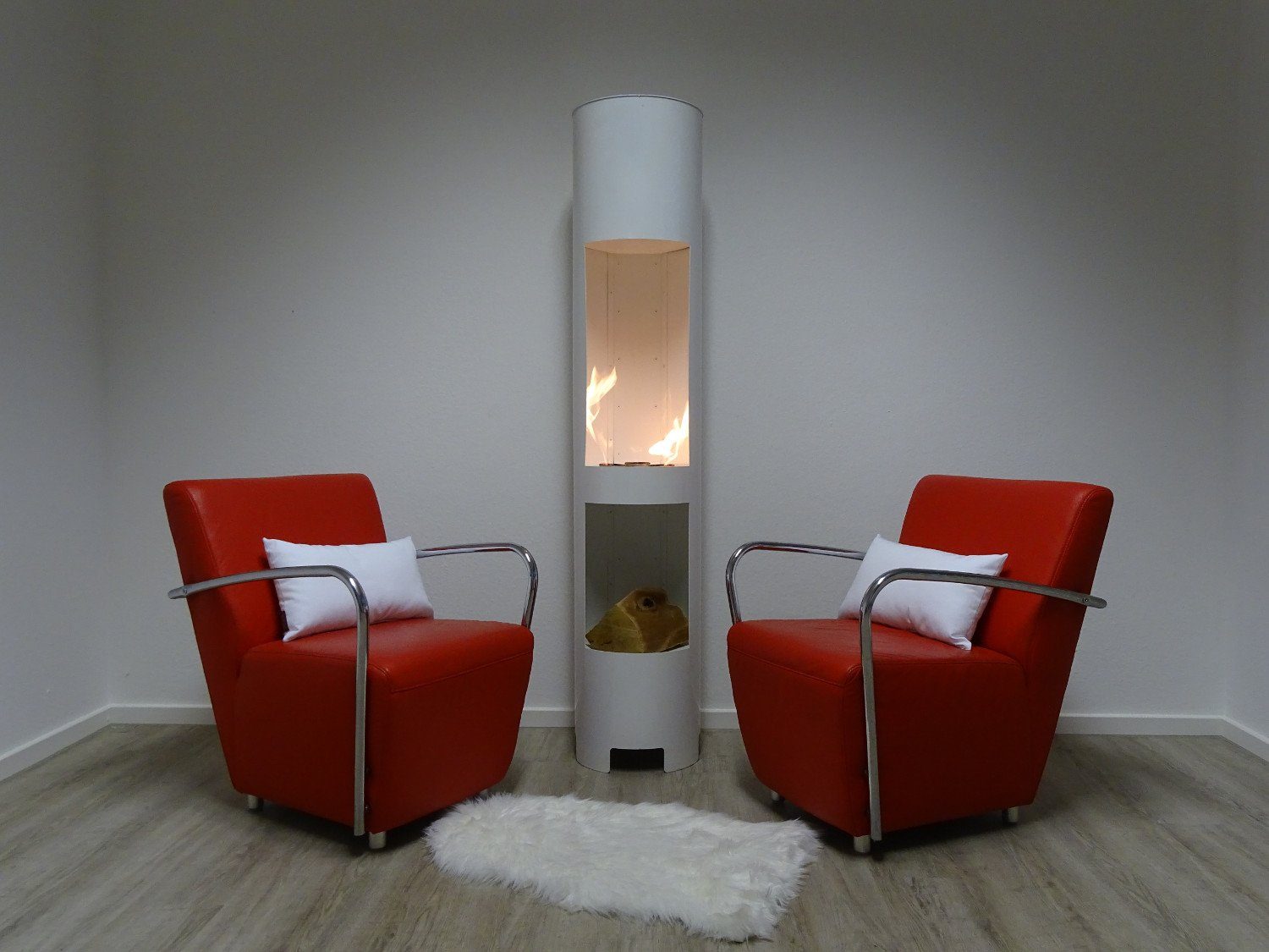 SRM Design Echtfeuer-Dekokamin Ethanol & Gelkamin Gel Kamin Modell Hightower XL Weiss mit Holzfach