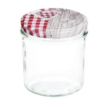 MamboCat Einmachglas 20er Set Sturzglas 350 ml To 82 Deckel Holz-Herz rot incl. Rezeptheft, Glas