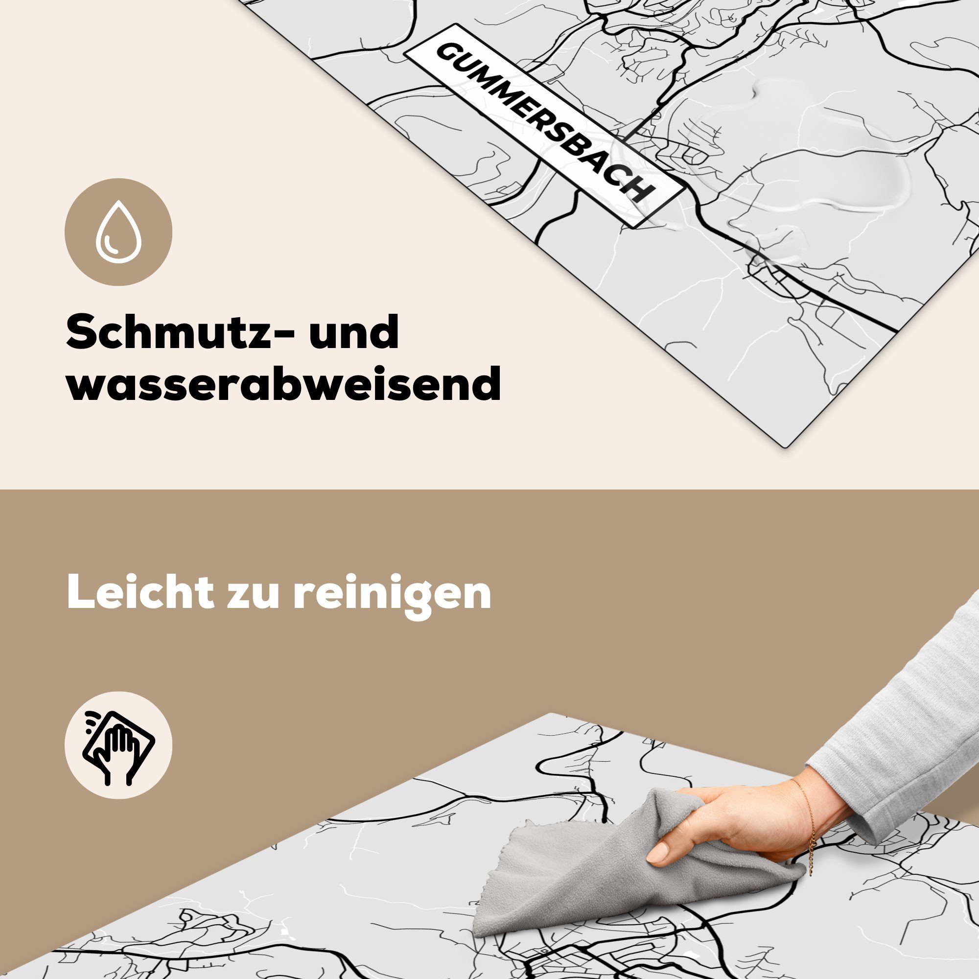 Ceranfeldabdeckung, - Vinyl, Karte küche (1 MuchoWow - Herdblende-/Abdeckplatte cm, - Arbeitsplatte 78x78 Gummersbach für Deutschland Stadtplan, tlg),