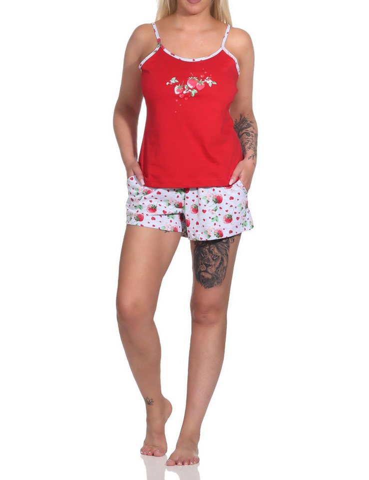 Normann Pyjama Süsser ärmelloser Damen Schlafanzug Shorty mit Spaghetti-Trägern