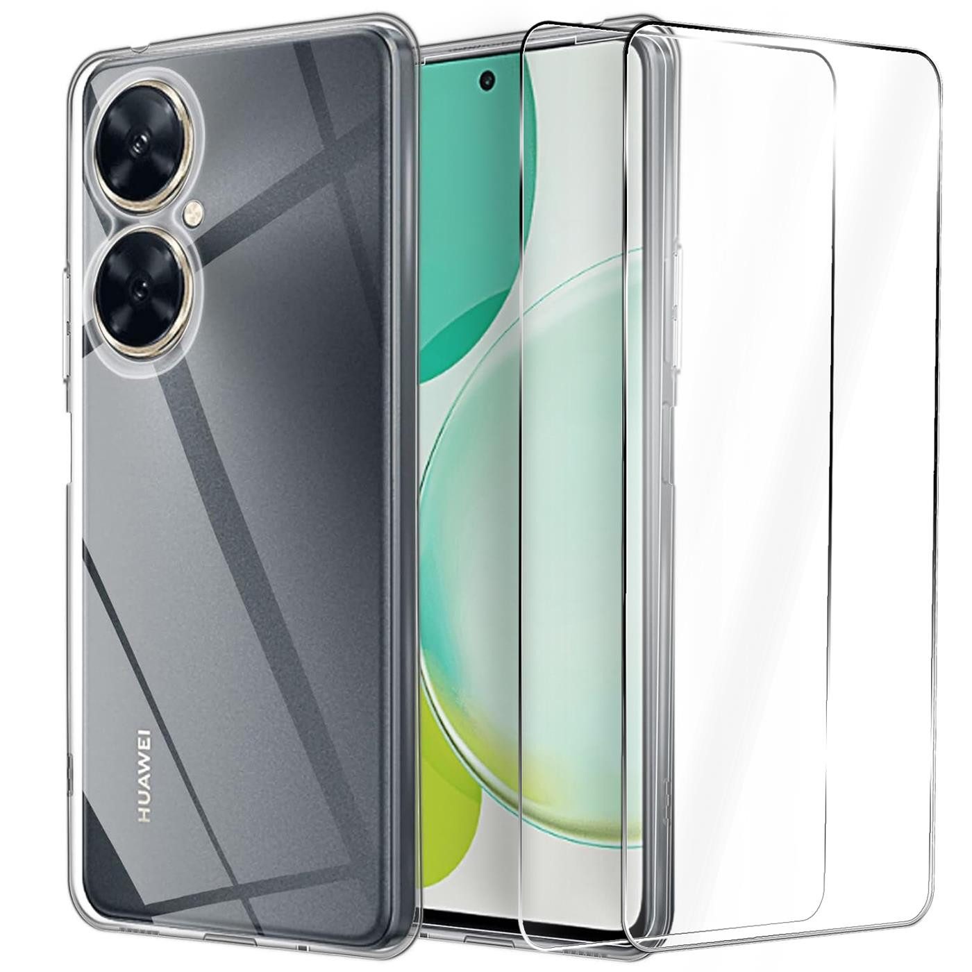 CoolGadget Handyhülle Transparent als 2in1 Schutz Cover Set für das Huawei P Smart 2019 6,21 Zoll, 2x Glas Display Schutz Folie + 1x TPU Case Hülle für P Smart 2019