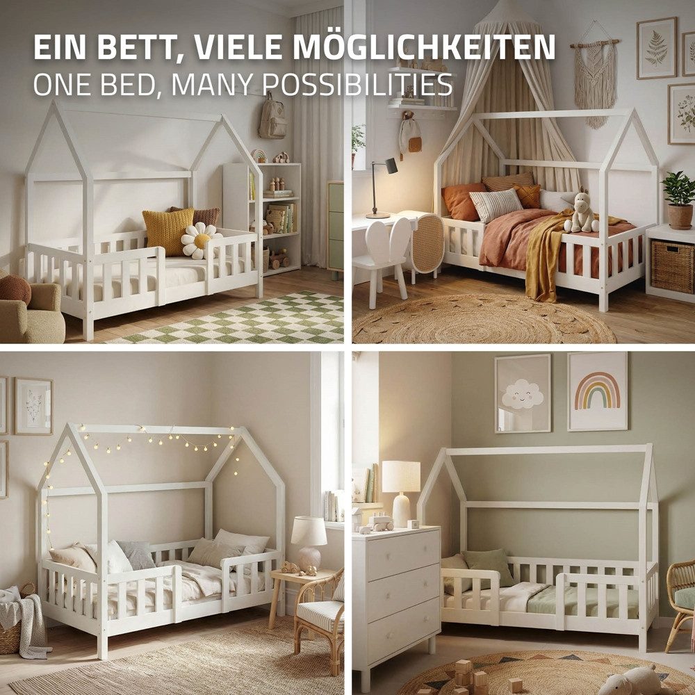 ML-DESIGN Spielbett Hausbett Kinderbett inkl. Lattenrost kreativ Bodenbett für Kinder, Abenteuerbett ohne Matratze 70x140cm Holzbett Weiß Kiefer Bettgestell – Bild 5 von 5