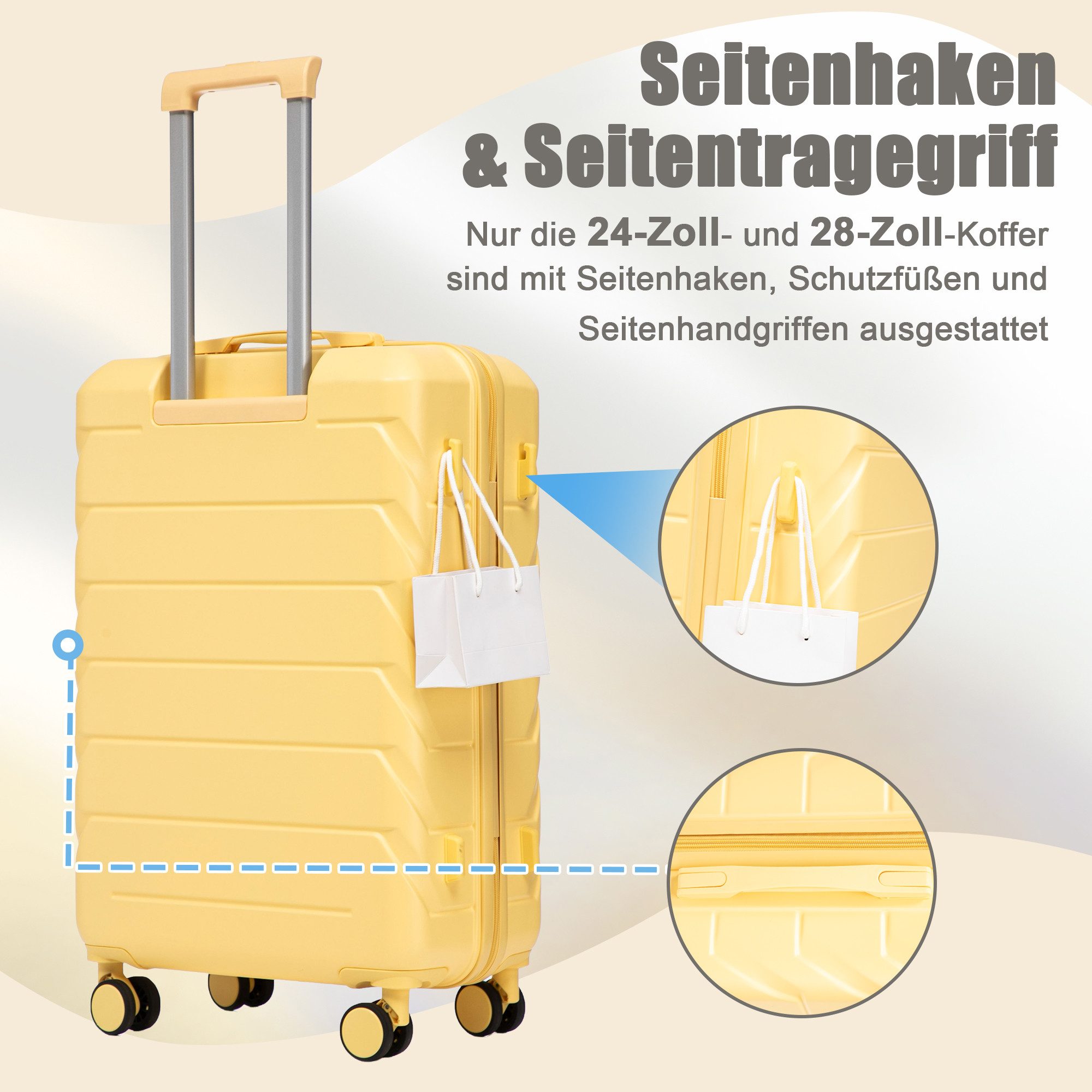 LVHOM Trolleyset 2/4 tlg., ABS Hartschalen 14"/19"/24"/28", leise Rädern für jede Tour, (Handgepäck, Kosmetiktasche, Aufgabegepäck, Kratzfest und wasserdich für einfache Reinigung. 360° Spinner-Räder mit Doppelreihenschutz und hoher Belastbarkeit. Teleskopgriff 3-stufig verstellbar. Innere Organisation mit Netzen, Gurten und Trennfächern., Kosmetikorganizer mit Tragegriff, Sicherungsschlinge), Geschäftstrip, Familienurlaub, längere Erkundungen, Flughafentransfers