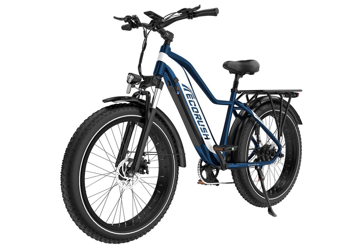 ECORUSH E-Bike Trekkingrad Elektrofahrrad, 26 * 4.0 Breite Reifen mit 48V20Ah Akku, 7 Gang shimano shimano Schaltwerk, Kettenschaltung, Heckmotor, 960 Wh, Vollfederung, Pedelc, E-Mountainbike für Erwachsene