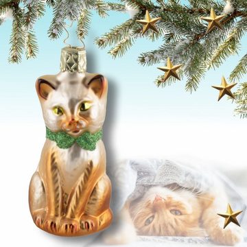 INGE-GLAS® Christbaumschmuck INGE-GLAS Weihnachts-Hänger Schmuse-Kätzchen hellbraun (1-tlg)