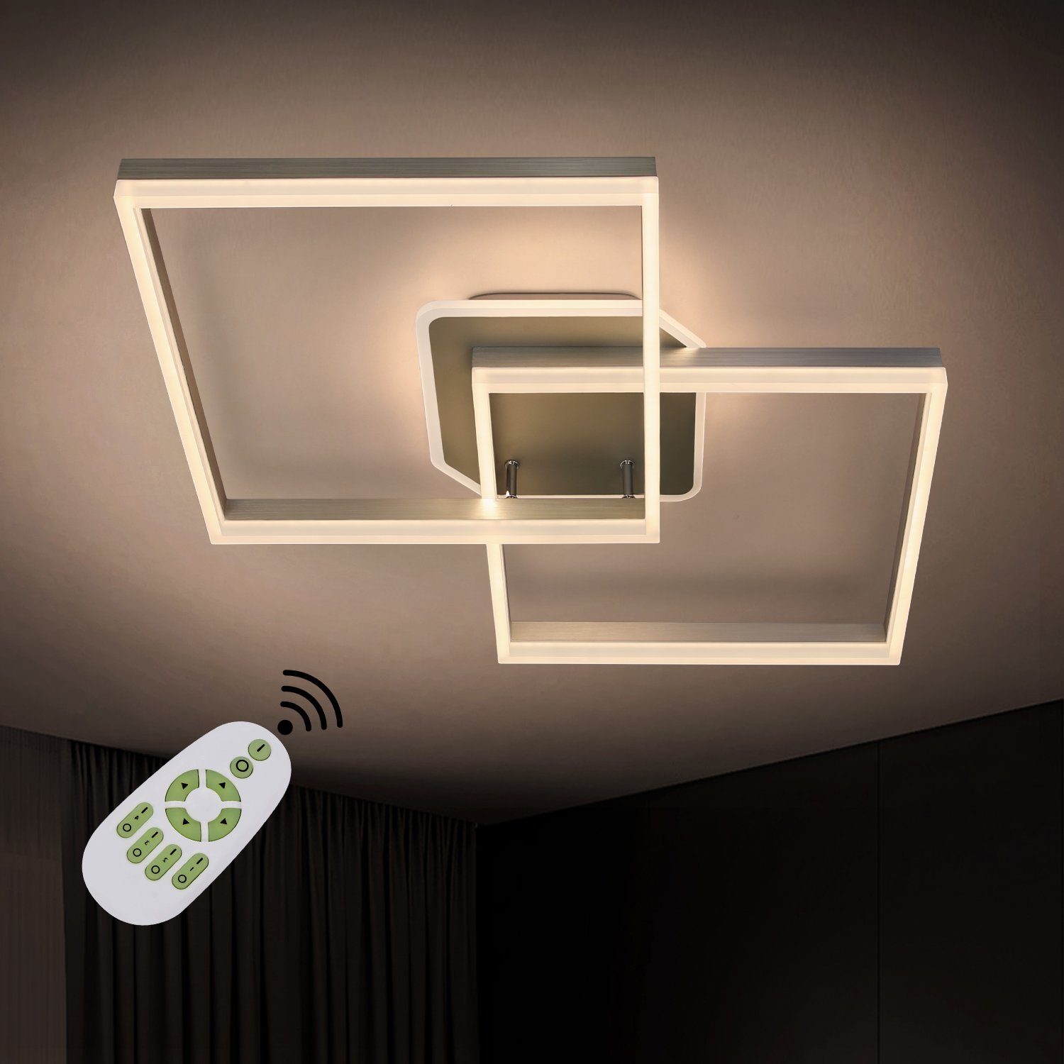 mit Deckenleuchte LED Schlafzimmer, Quadratisch ZMH LED für Dimmbar Modern fest integriert, Fernbedienung
