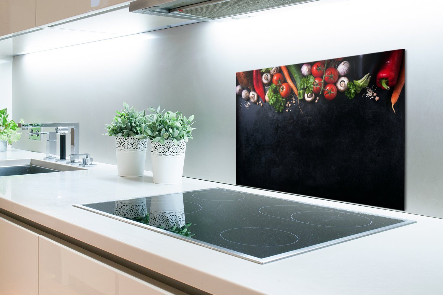 MuchoWow Küchenrückwand - Temperaturbeständig - cm, Gewürze Rustikal Gemüse 60x40 Kräuter küchen Schwarz Küche, - (1-tlg), Herdblende - - Wandschutz, aus