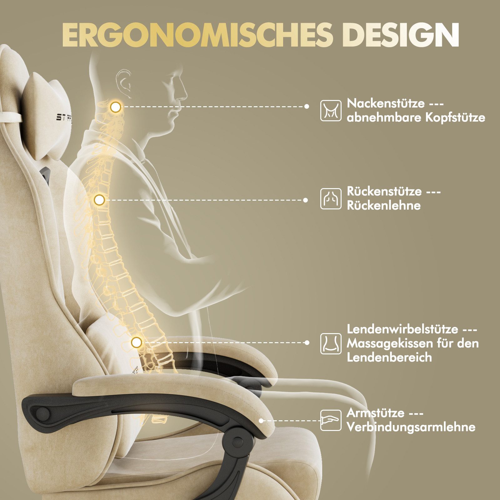 Ferghana Gaming-Stuhl Gaming-Stuhl: Kopfstütze, Lendenkissen, Armlehnen, Fu günstig online kaufen