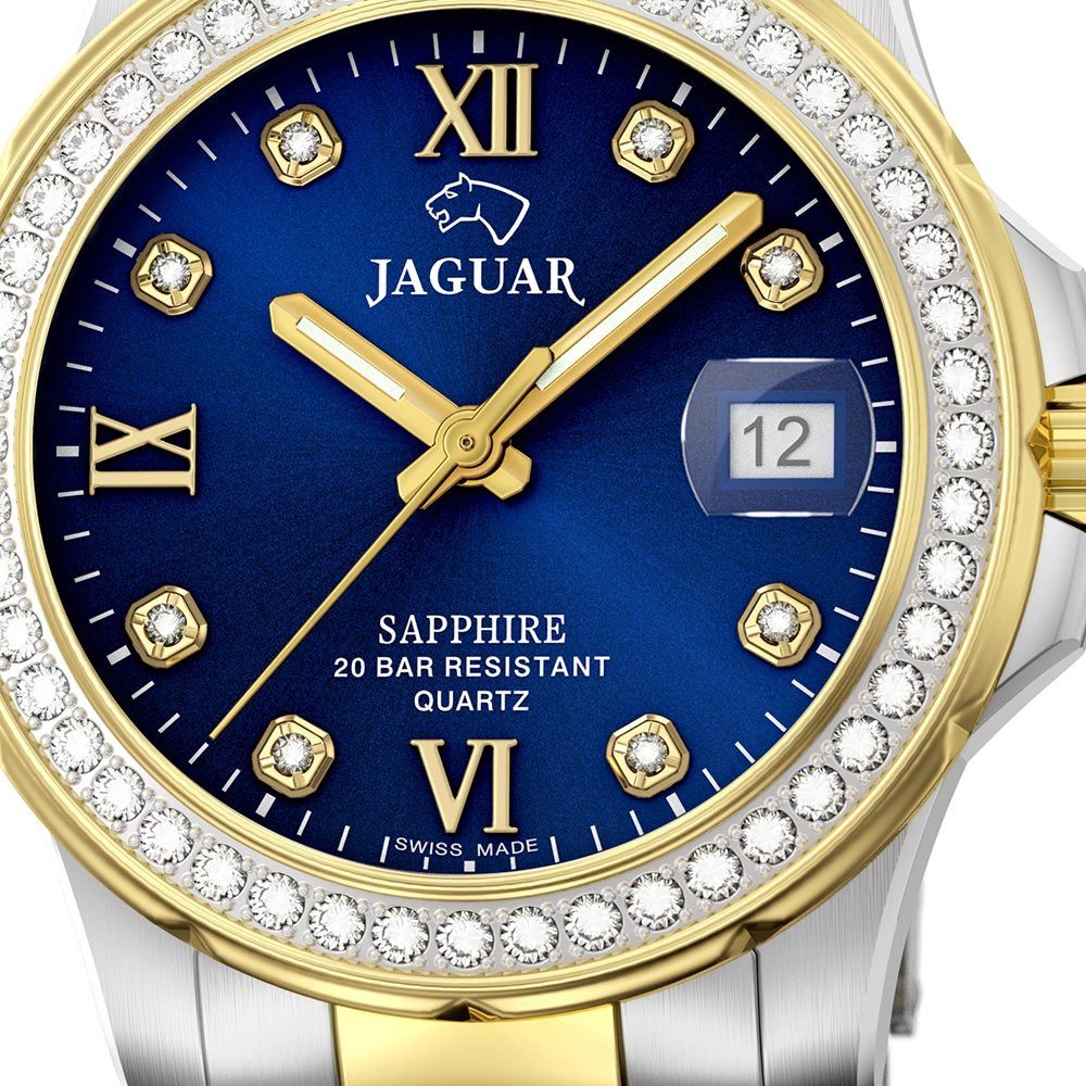JAGUAR Quarzuhr Jaguar Damen Armbanduhr Cosmopolitan, (Analoguhr), Damen Armbanduhr rund, Edelstahlarmband silber, gold, Fashion