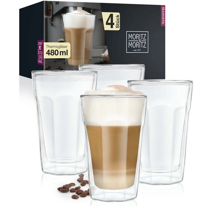Moritz & Moritz Gläser-Set Latte Macchiato Gläser 400ml Borosilikatglas Doppelwandige Gläser für Kaffee Tee oder Dessert