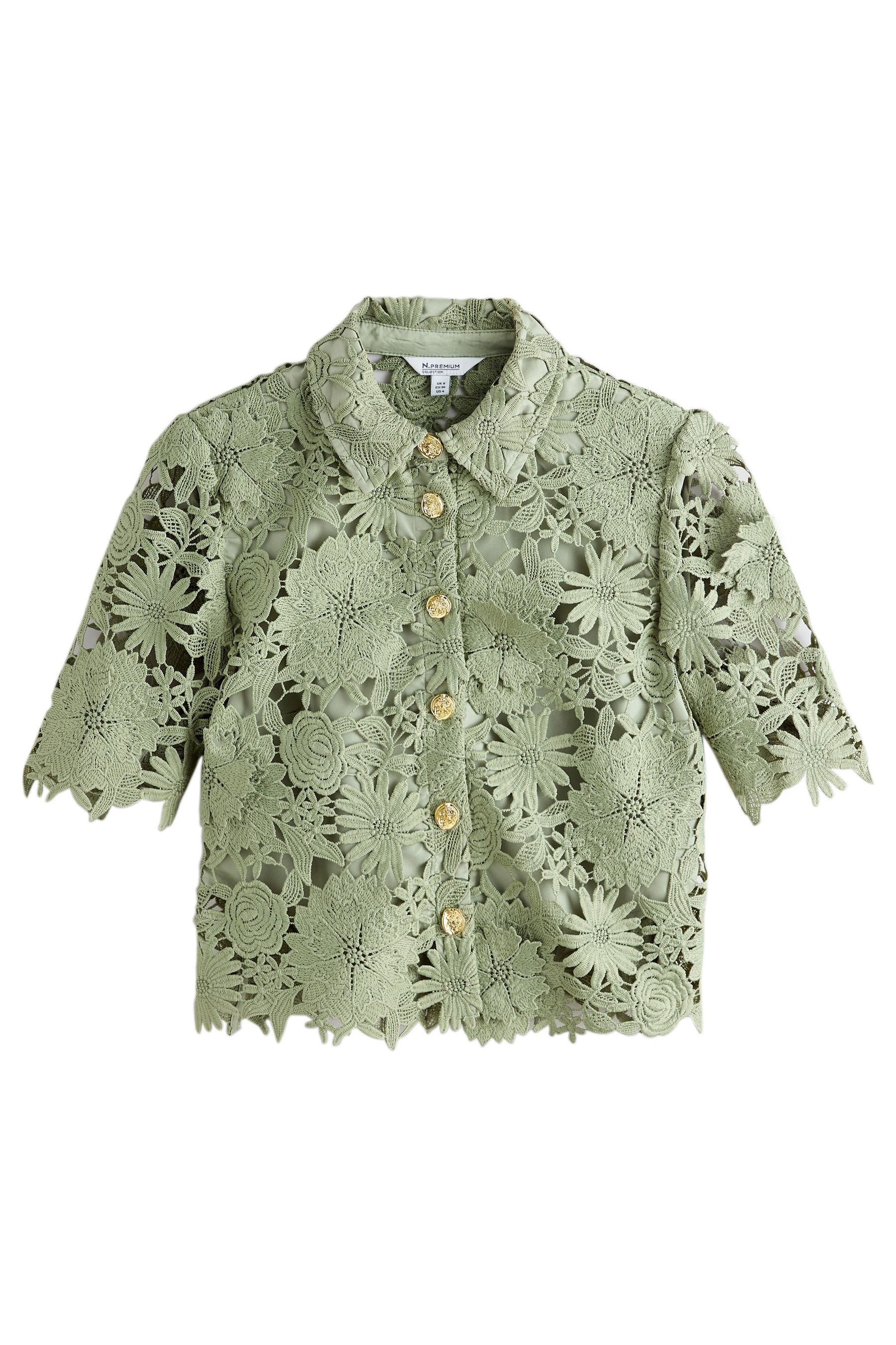 Hemdbluse N. Premium Kurzarmoberteil mit Blumenspitze