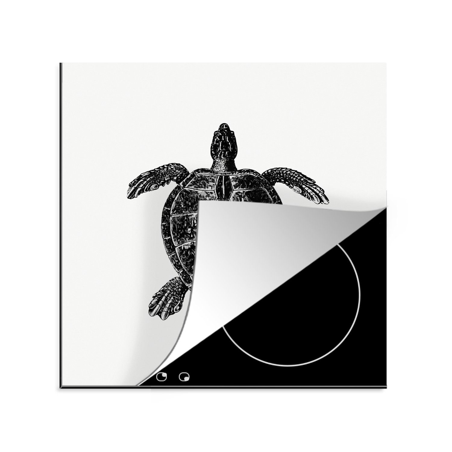 MuchoWow Herdblende-/Abdeckplatte Jahrgang - Schildkröte - Tiere, Vinyl, (1 tlg), 78x78 cm, Ceranfeldabdeckung, Arbeitsplatte für küche
