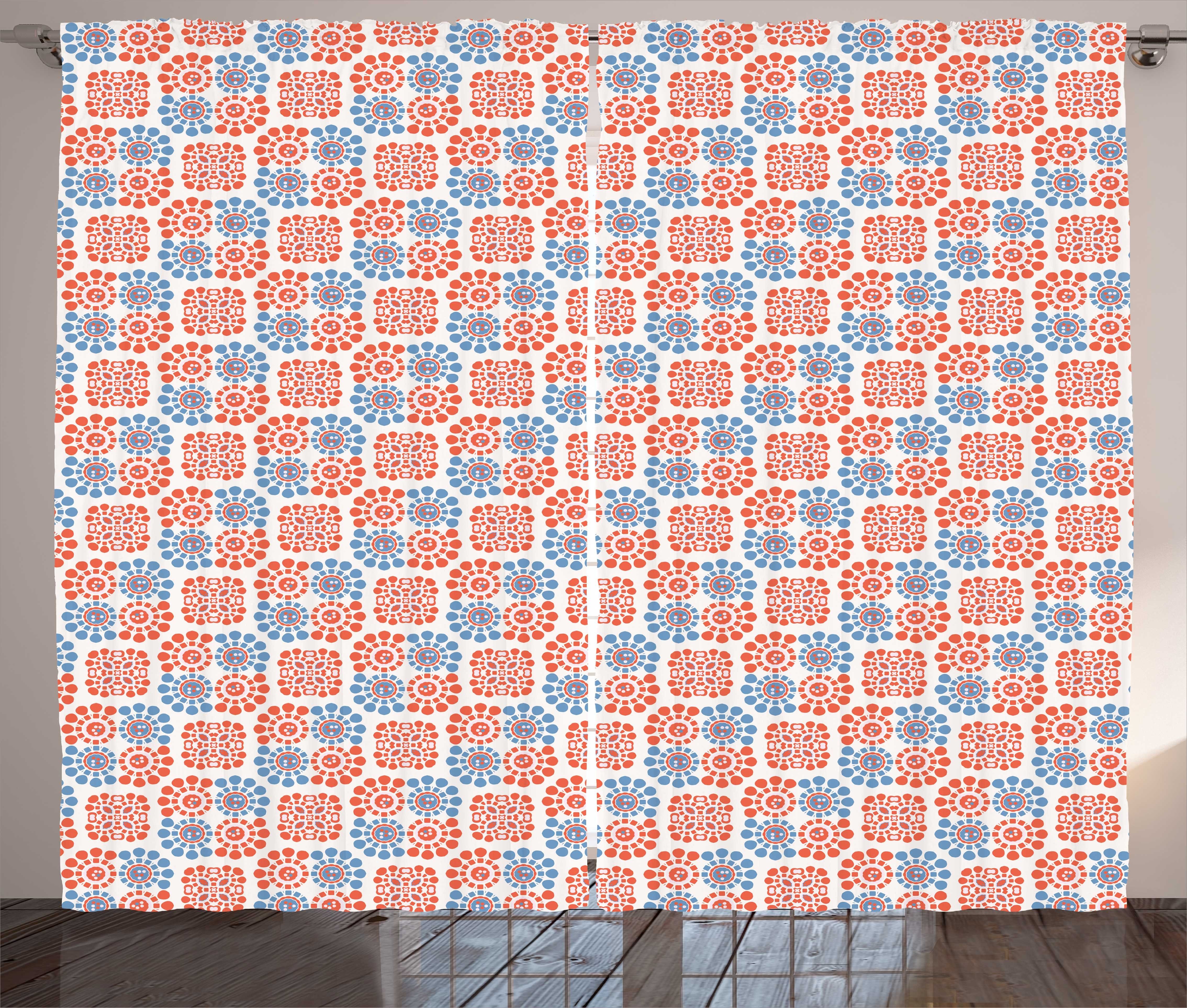 Haken, Runde Bicolor Zusammenfassung Gardine Vorhang und Boho Motiv mit Abakuhaus, Schlafzimmer Kräuselband Schlaufen