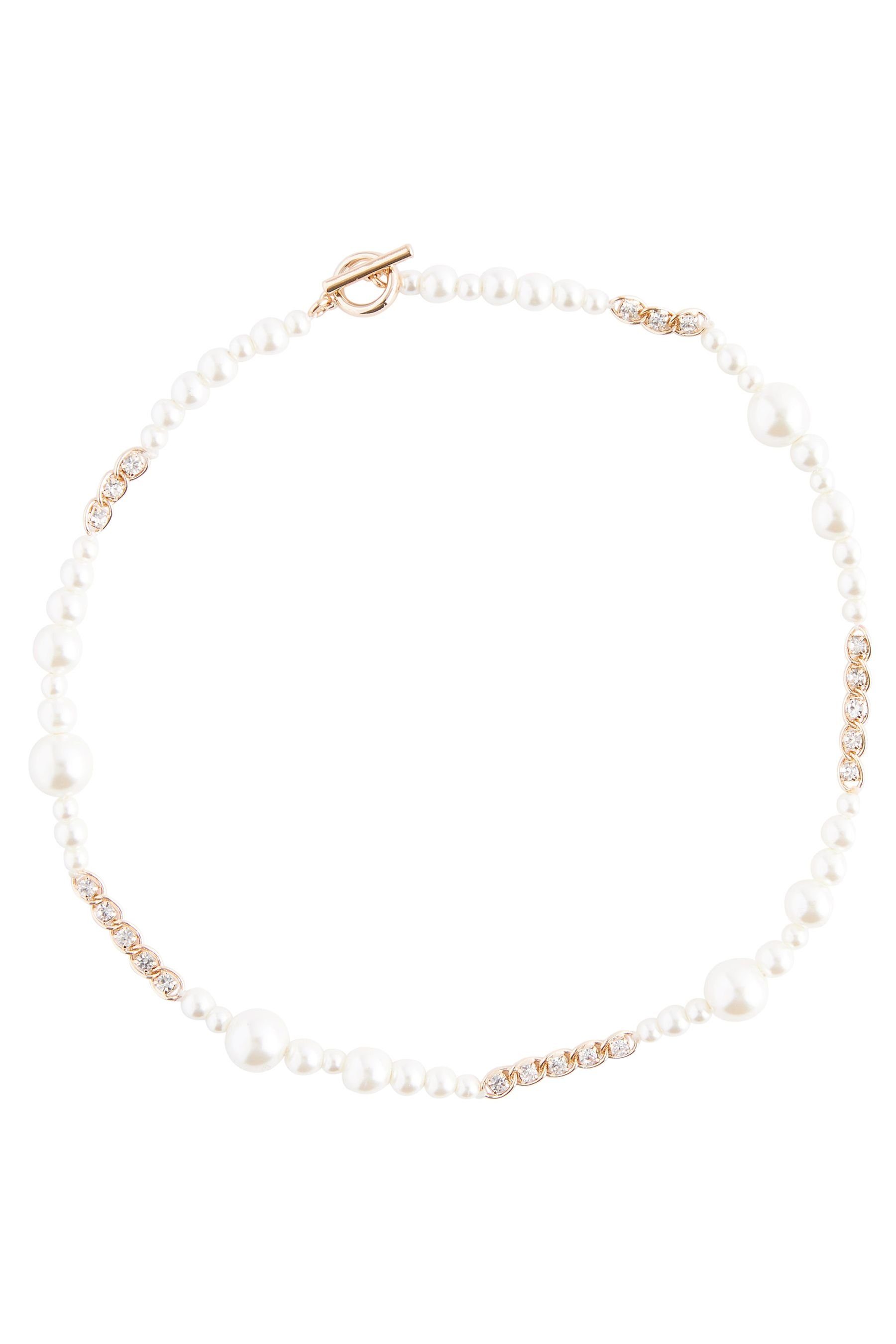 (1-tlg) Halskette Perlenkette Glassteinen mit und Next T-Steg, Perlen