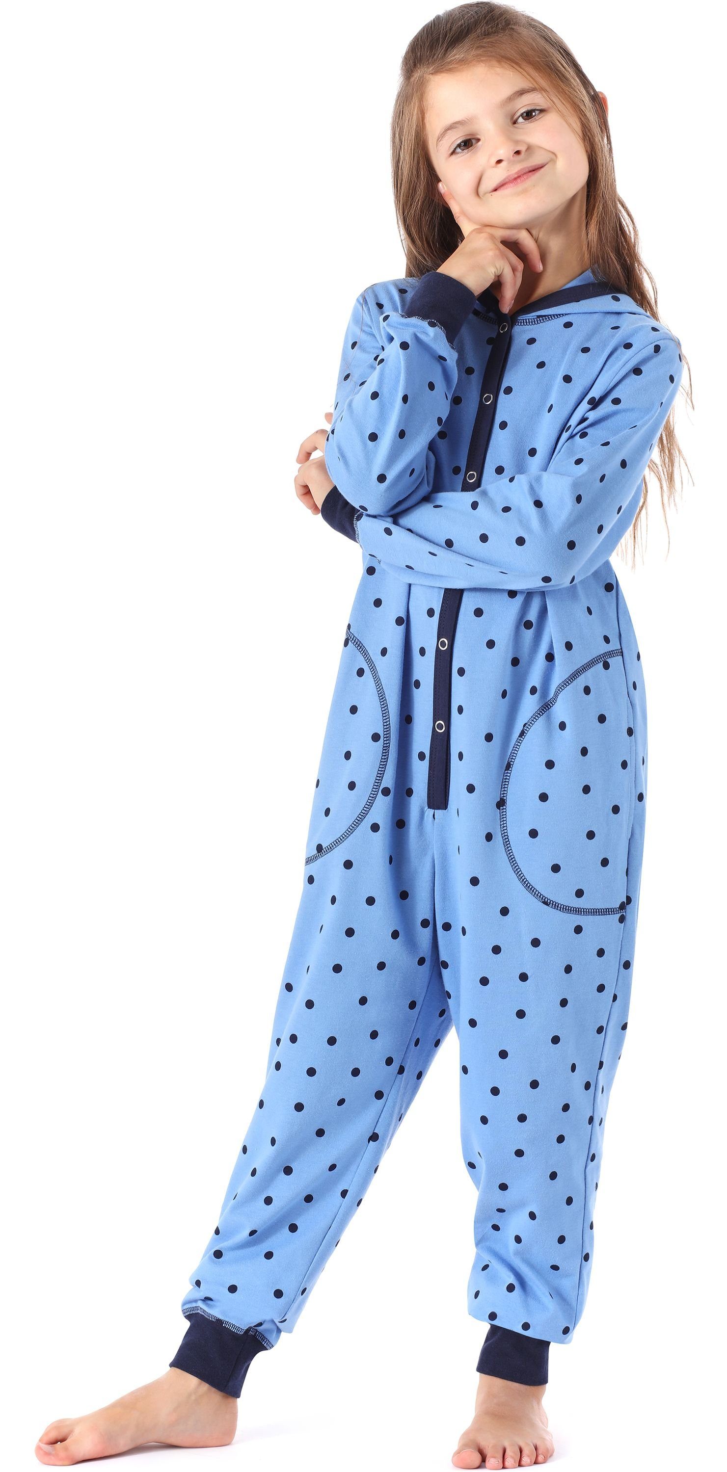 Merry Style Schlafanzug MS10-223 mit Punkte Kapuze Mädchen Schlafoverall Blaue