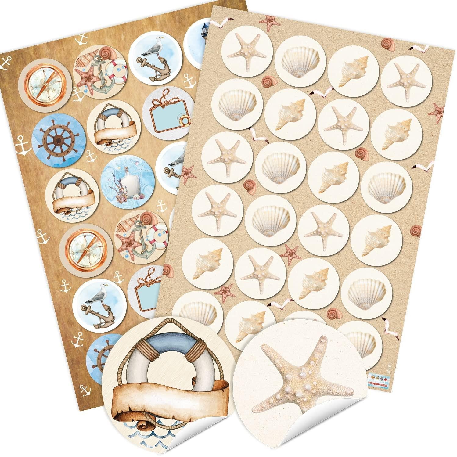 Logbuch-Verlag Aufkleber 2 x 24 selbstklebende Sticker - 24 Muscheln + 24 maritime Motive