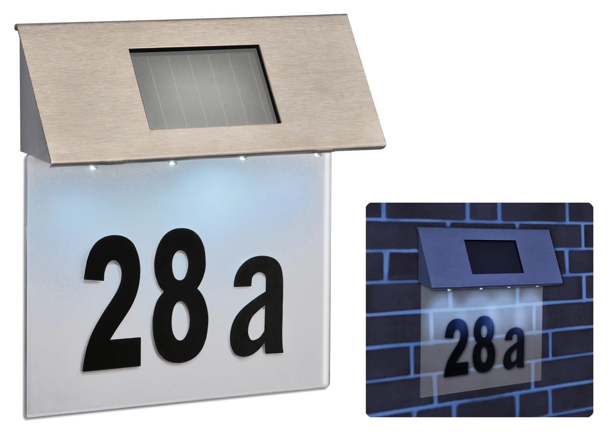 Rungassi Hausnummer Solar LED Hausnummer Hausnummernschild Edelstahl Hausnummerleuchte