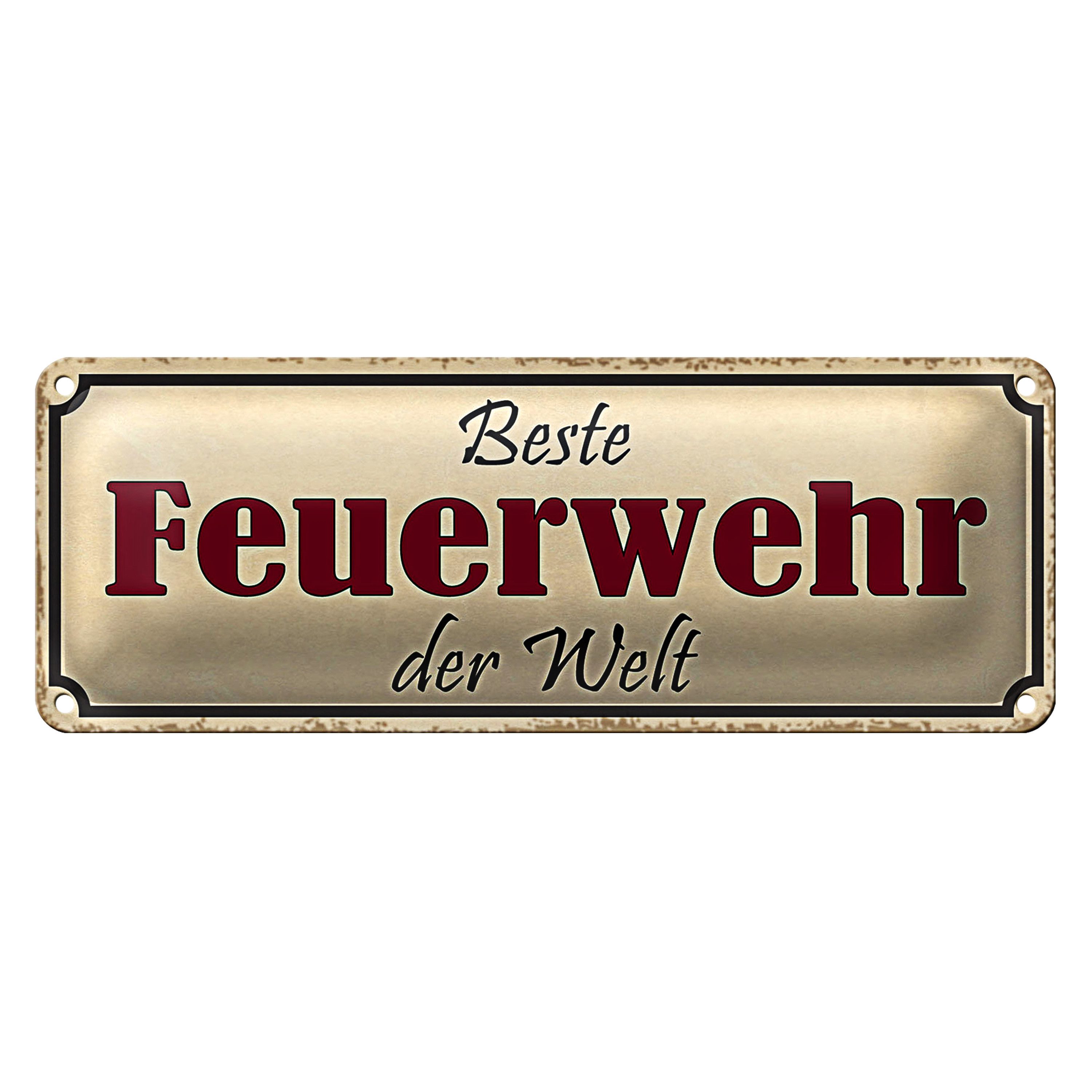 Roomando Metallschild Blechschild Spruch 27x10cm beste Feuerwehr der Welt Dekoration