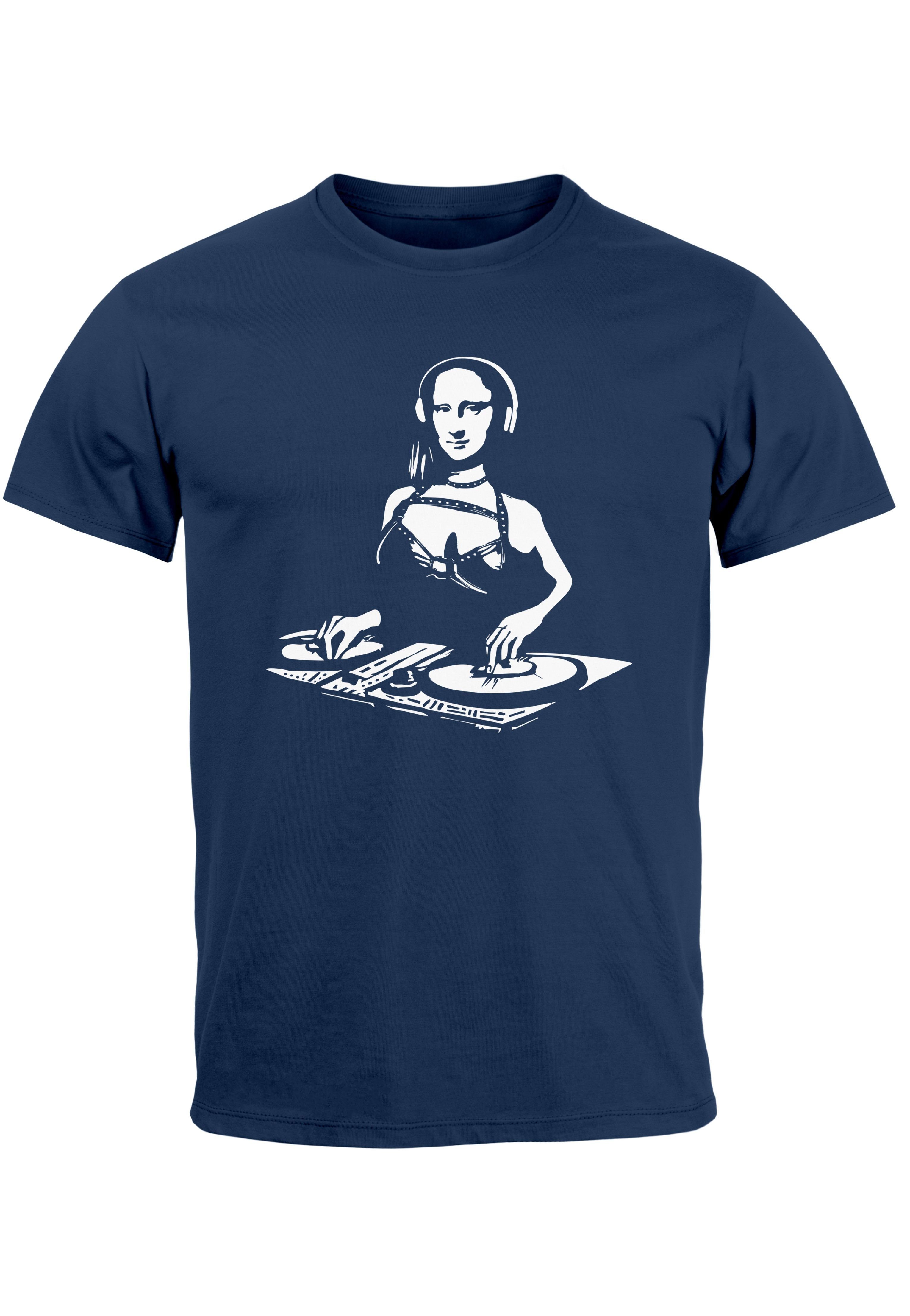 Neverless Print-Shirt Herren T-Shirt Mona Lisa Techno Festival DJ Electronic Music Rave Fash mit Print navy