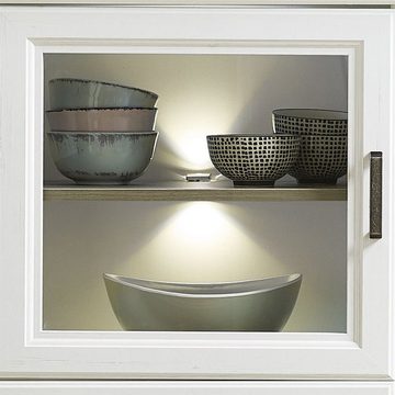 Lomadox Vitrine JÜLICH-36 weiß und Artisan Eiche Nb. inkl. Highboard mit LED - 318/150/90cm