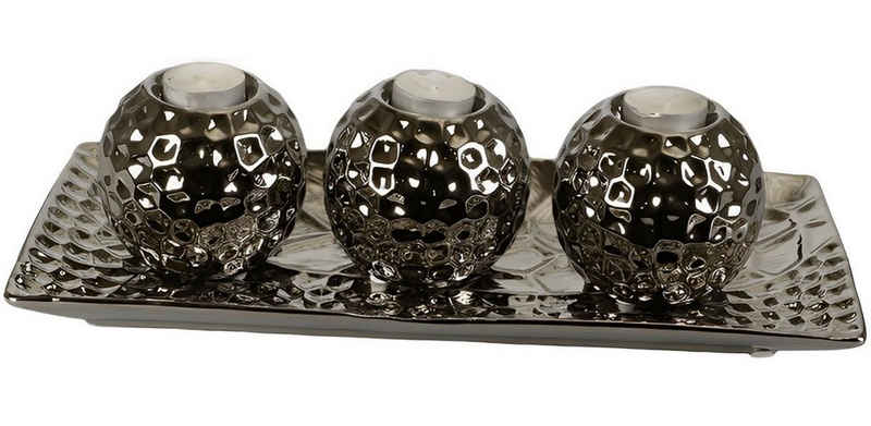 Almina Kerzenleuchter 3-er, Deko-Kerzenhalter, Kerzenständer, Silber, Porzellan (4 St)