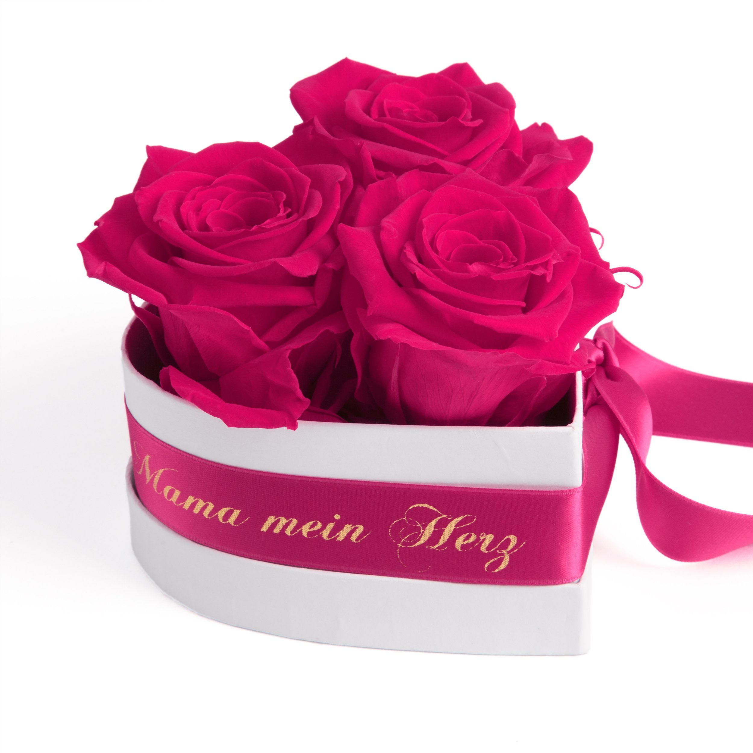 Kunstblume Mama Geschenk Du bist mein Herz Rosenbox Geschenkbox 3 Infinity Rosen Rose, ROSEMARIE SCHULZ Heidelberg, Höhe 10 cm, echte Blumen 3 Jahre haltbar pink