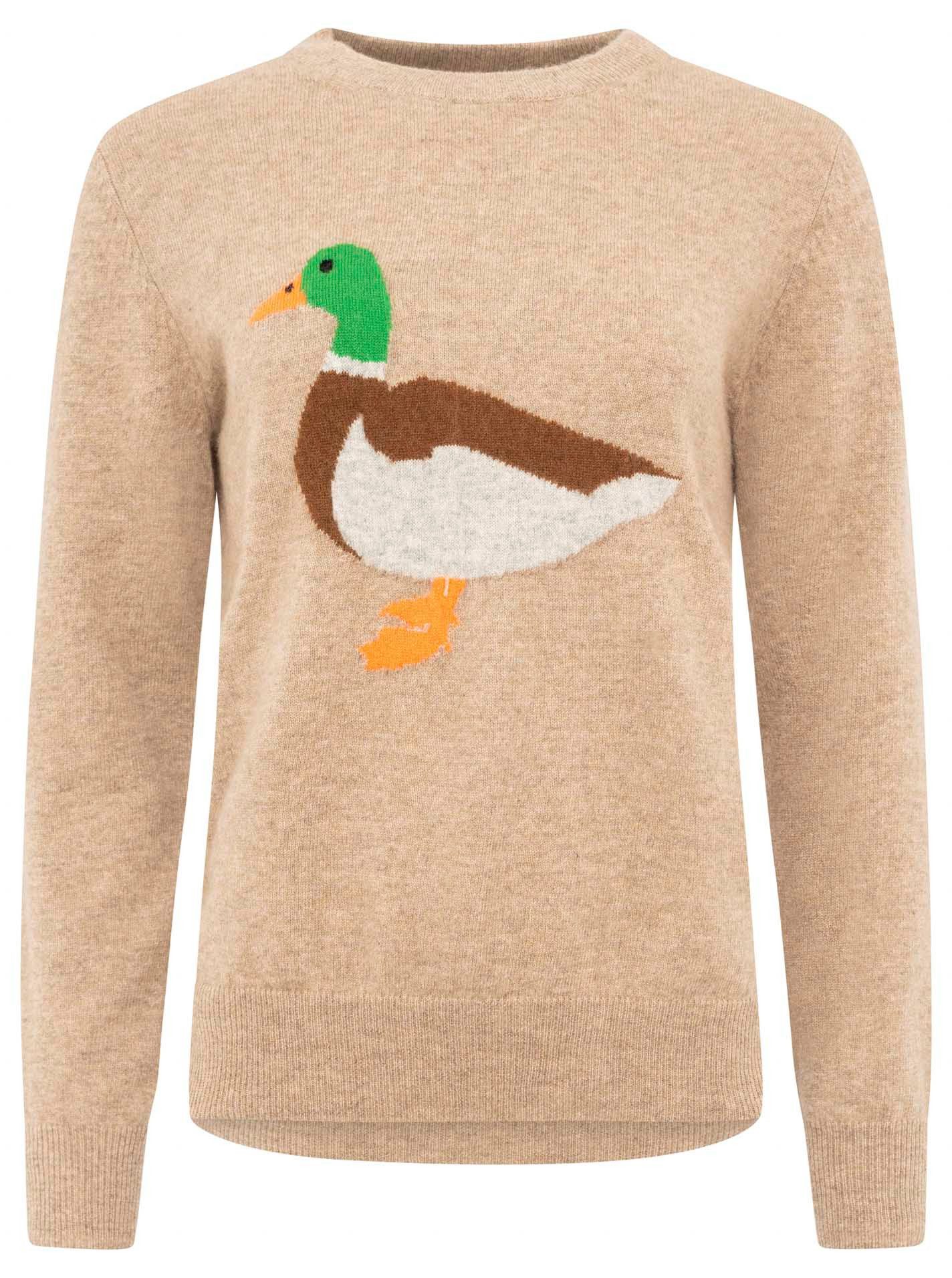 Zwillingsherz Strickpullover Duck Rundhals,aus reinem Kaschmir mit großer Ente